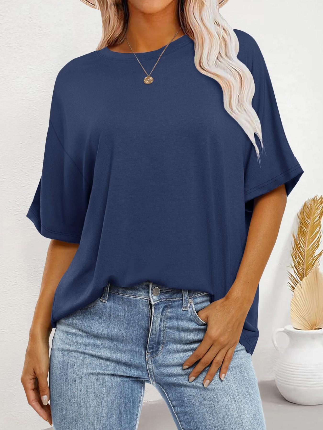 Women's Summer Casual Loose-Fitting T-Shirt, Simple Plain Top Without Button or Zipper, Versatile Daily Wear