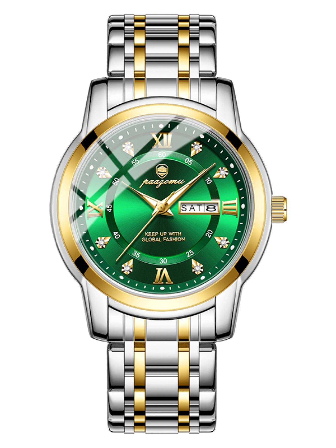 Paazomu Luxury Men's Watch, Waterproof Luminous Date, Stainless Steel Sport Fashion, Quartz Watch for Men, Stylish Male Clock