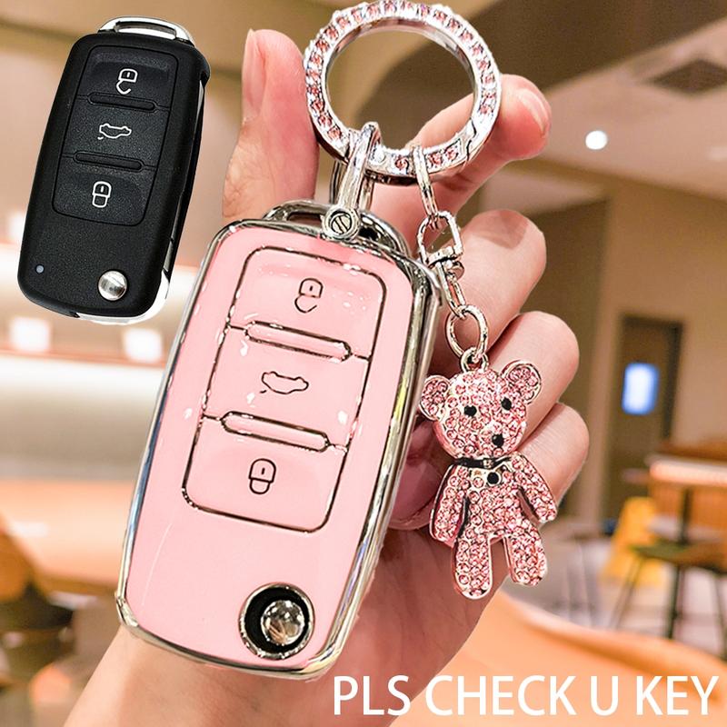 Car Key Case with Keychain, Portable Car Key Protector, Fashionable Car Key Protector for Volkswagen, Skoda, Polo, for Lavida & Golf Models, Car Key Accessory