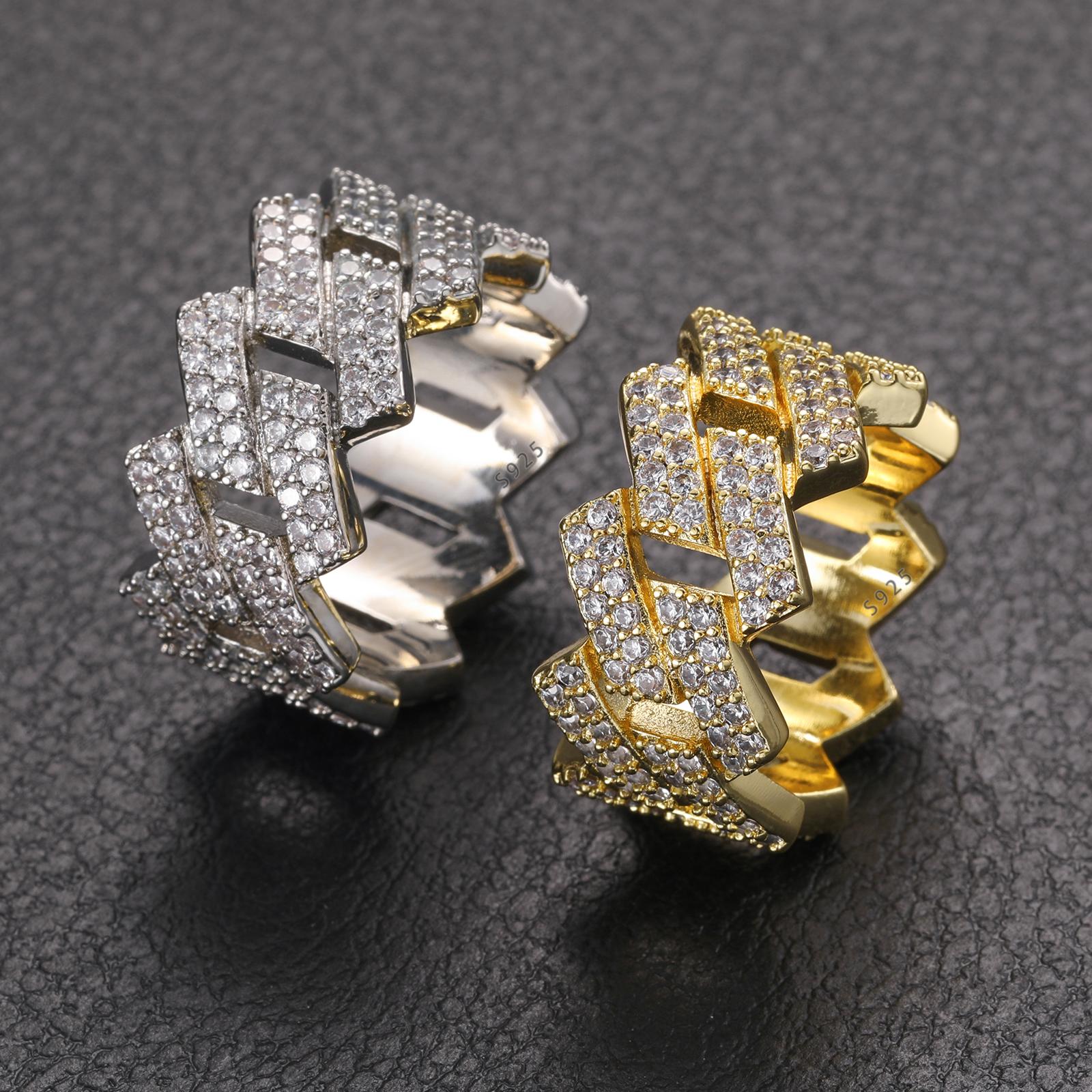 【#R43】New VVS Synthetic Moissanite Wave Rings For Women Men 2 Row Engagement Wedding Hip Hop Fine Jewelry 925 Sterling Silver Ring Gifts