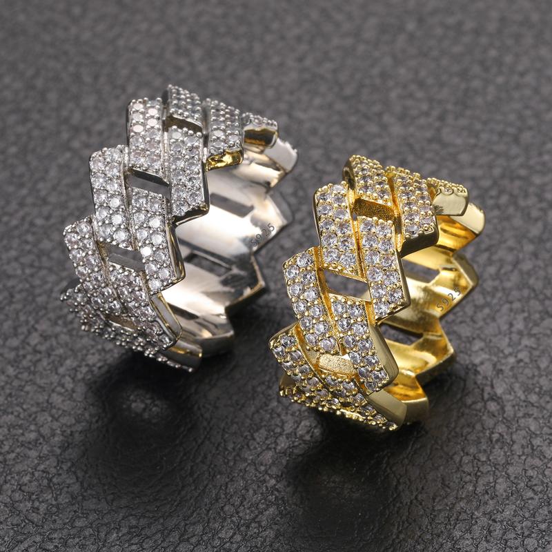 【#R43】New VVS Synthetic Moissanite Wave Rings For Women Men 2 Row Engagement Wedding Hip Hop Fine Jewelry 925 Sterling Silver Ring Gifts