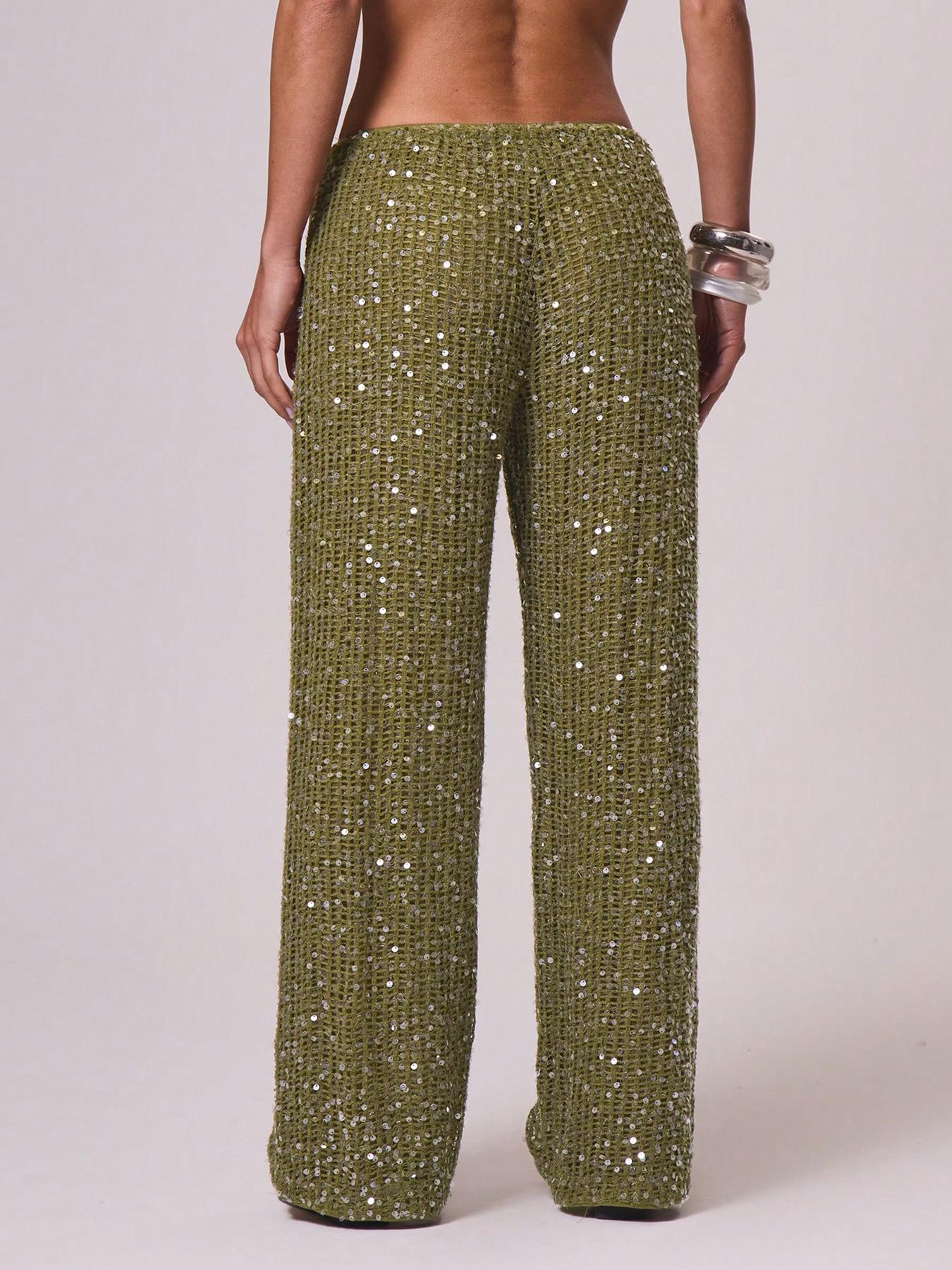 Women's Bohemian Style Beach Pants, Elegant Summer Sequined Long Trousers, Fashionable Holiday Wear, Ladies' Casual