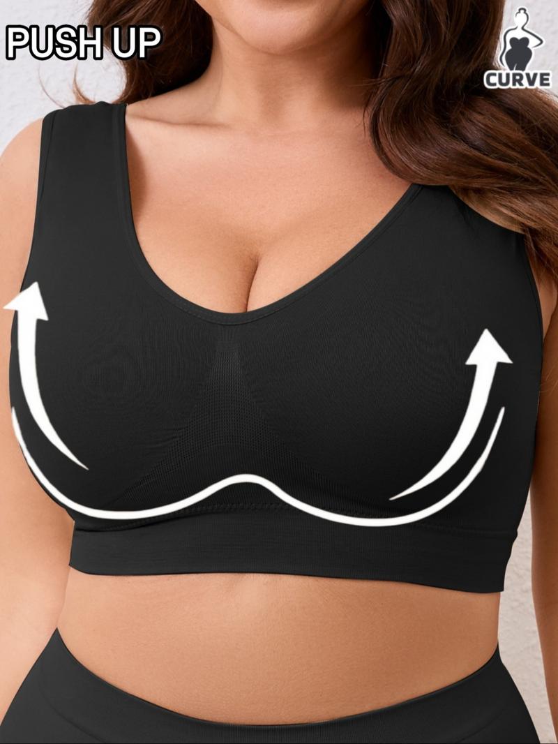 【Plus Size】Women's Soft Comfortable Double Layer Seamless Bra, No Padding,Breathable Simple Basic Top, Lady Lingerie Casual Push Up Underwear,Perfect For Daily Wear,Every Day or Sleeping Wear