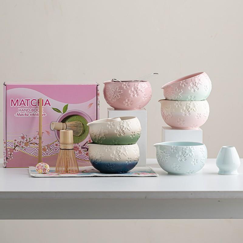 Traditional Japanese Matcha Tea Set, Includes Ceramic Bowl, Bamboo Chasen, Stainless Steel Sieve, Cotton Teapot Spoon, Ideal for Home or Café