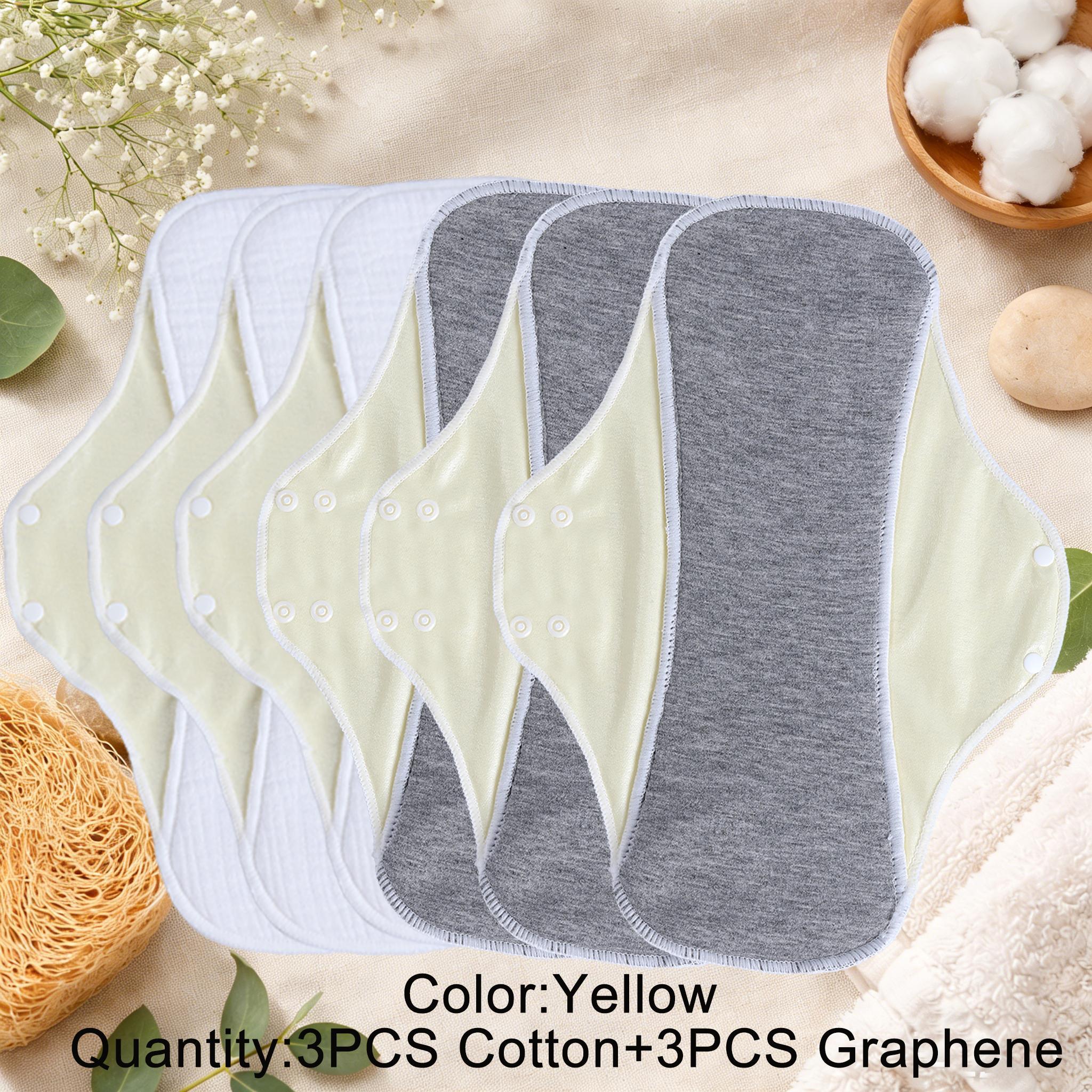 Reusable Washable Sanitary Pads, Graphene Cotton, Heavy Flow, Breathable Liner, High Absorbency, Night Use, 6 Pack Value Bundle,  Leak-Proof, Heavy Flow Overnight Menstrual Cloth Pads, Washable & Reusable，  (5 Colors: Skin/Green/Pink/Coral/Yellow)