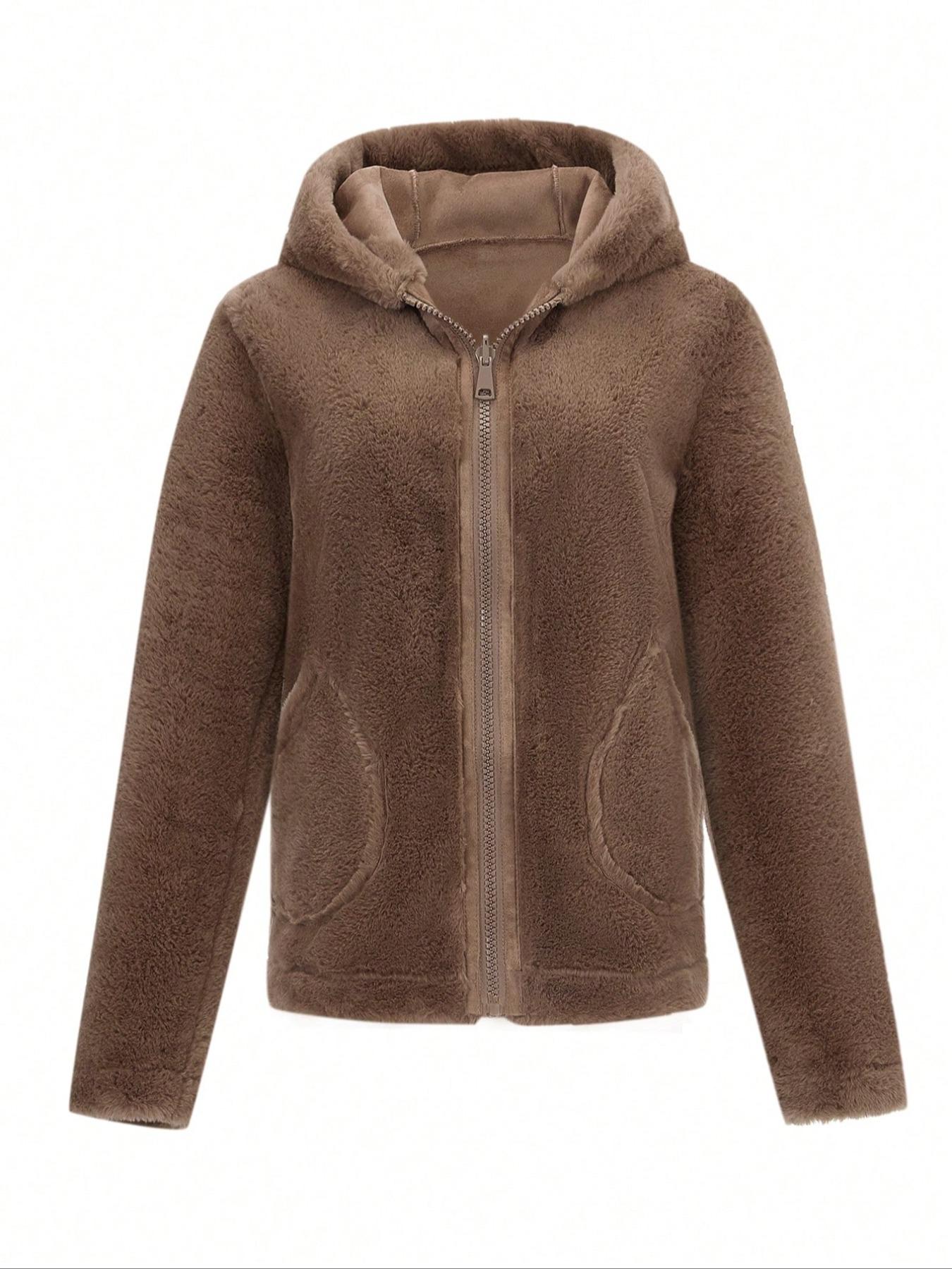 Women's Fall Winter Warm Jacket with Pockets Zipper Fashion Hood Elegant Commuter Casual Simple Daily Wear Coat