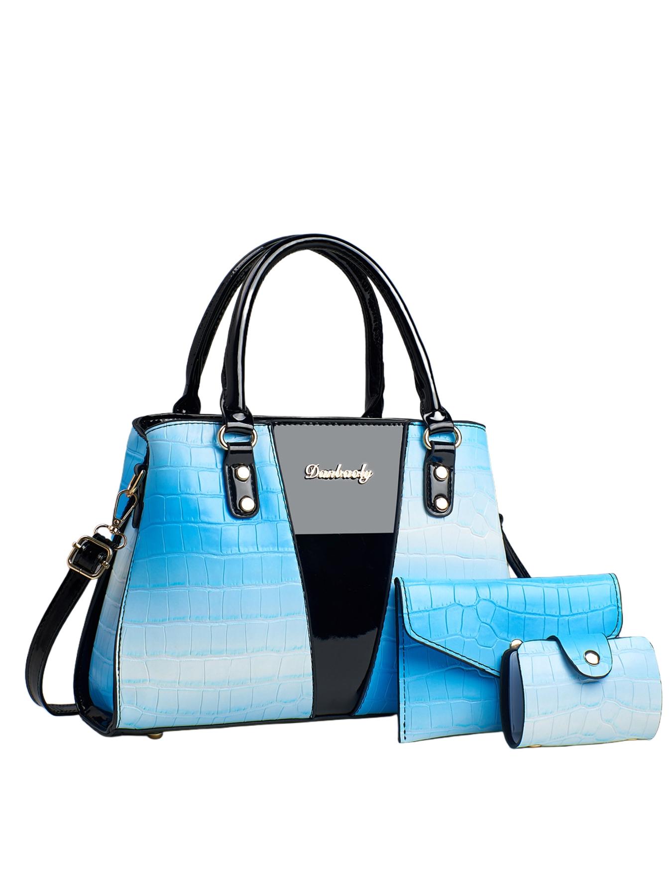 Gradient Crocodile Pattern Handbag Set, Fashionable Large Capacity Multi-Layer Bag, Includes Coin Purse & Card Holder, Ideal for Women