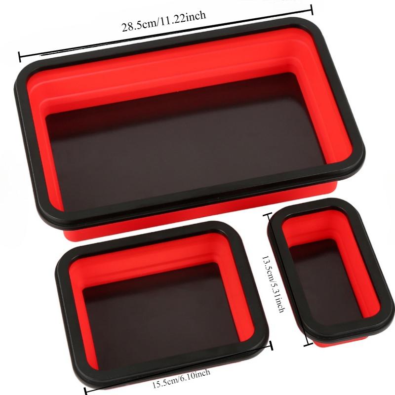 3 Piece Set of Rectangular Silicone Tray Foldable Magnetic Parts Tray Printable Logo Magnetic Storage Plate Tableware Coasters Printed Access Organize Red tool box