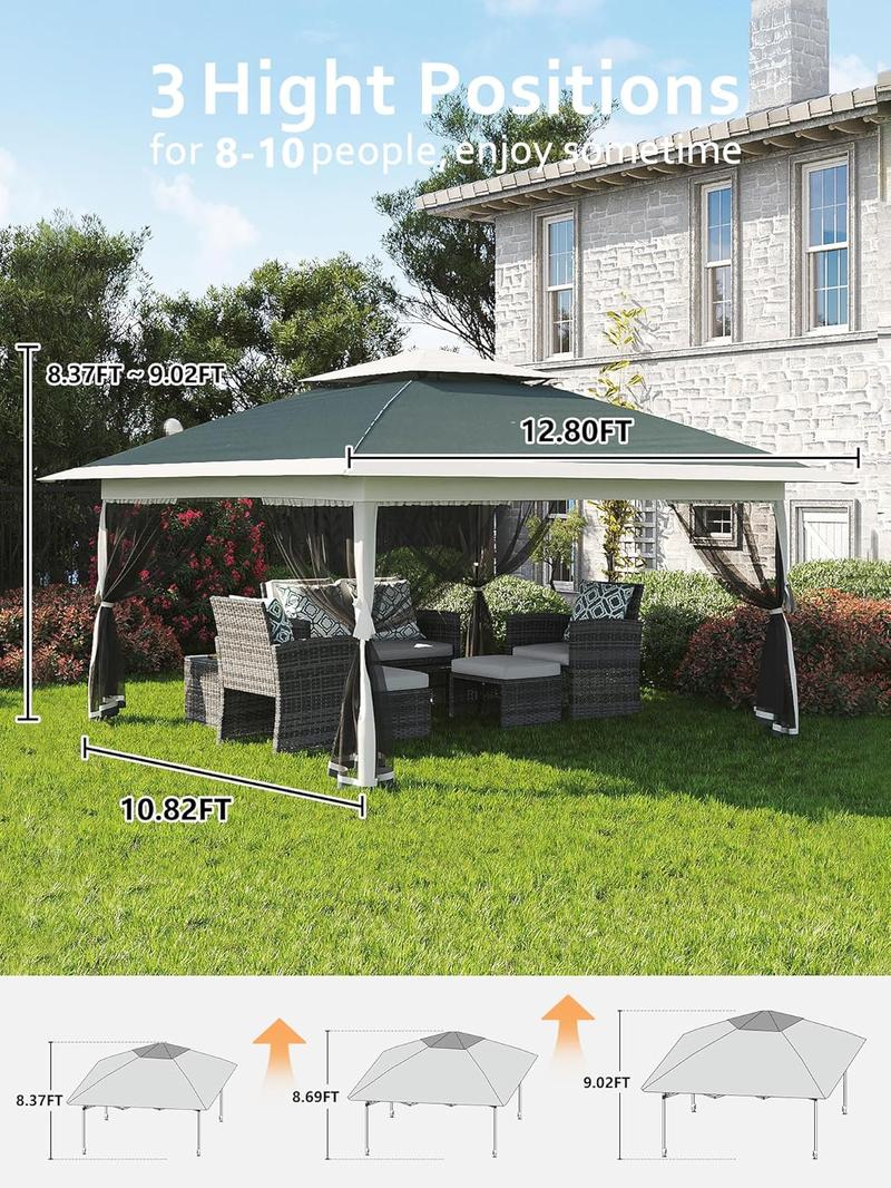 TWISTER.CK 13x13FT Outdoor Patio Gazebo,Outdoor Canopy Tent with Mosquito Netting,Backyard Tent for Party, Wedding, Outdoor Dining, Patio, Backyard(Dark Army Green+Hemp Grey)