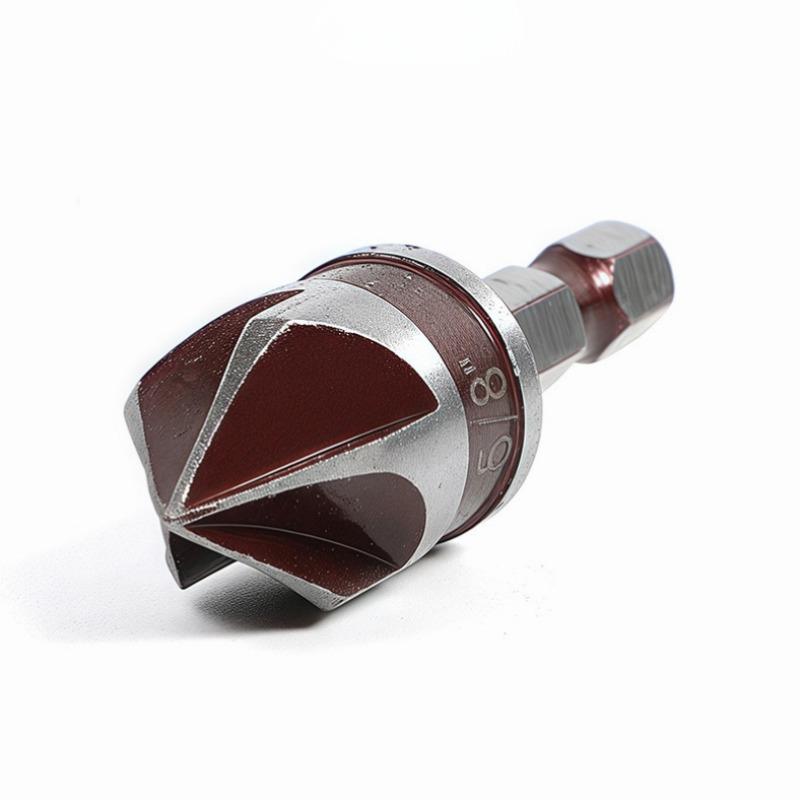 5-Piece Countersink Drill Set, Hex Shank Five-Flute Chamfering Tool, Hard Alloy, Titanium Coated, for Metal Wood Composite Material