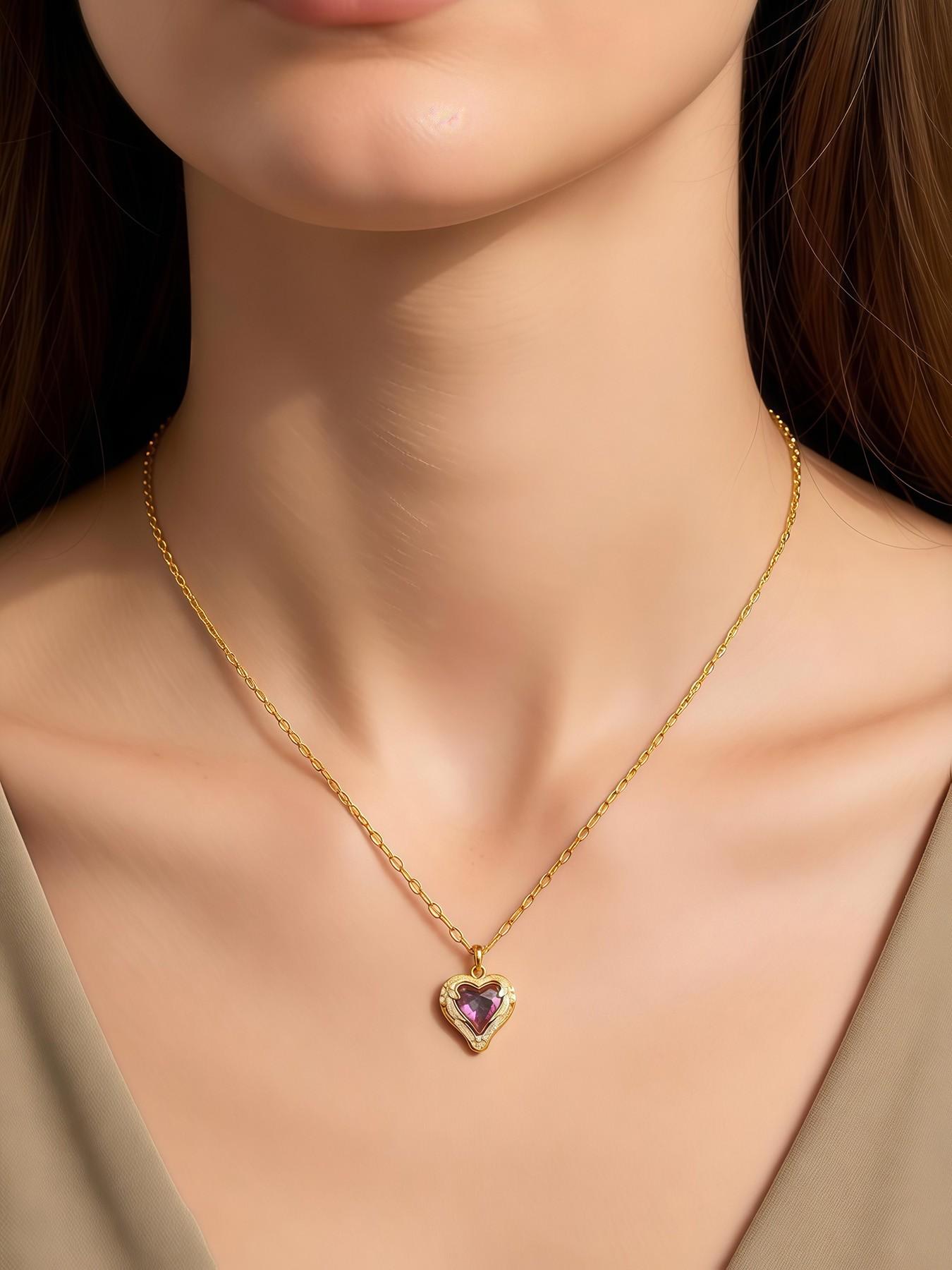 Ocean Heart Colorful Pendant Necklace, Elegant Lady Fashion Love Charm Jewelry, Daily Wear, Gift for Girlfriend, All Seasons