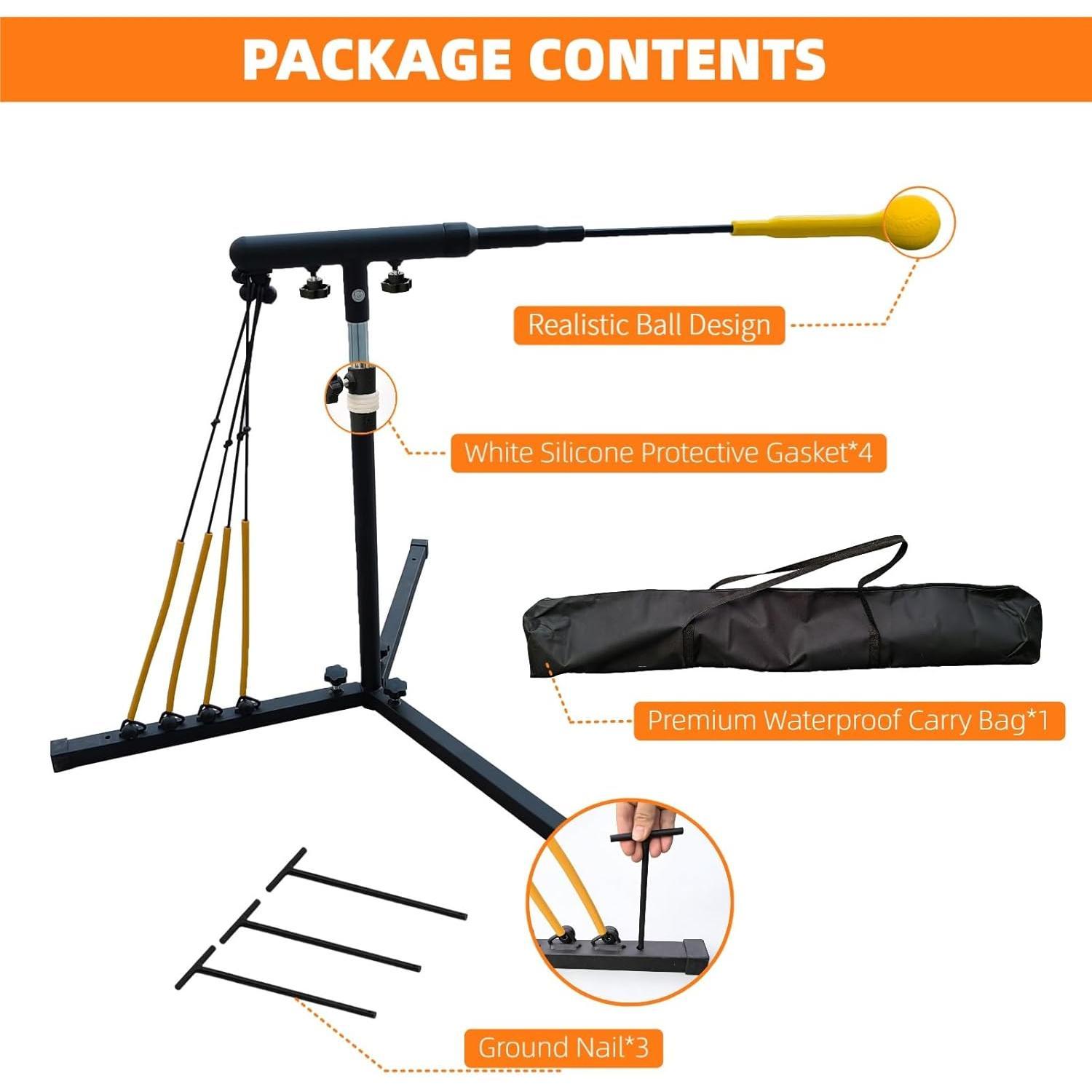 Baseball Swing Trainer with 4 Power Bands,Batting Swing Trainer for Baseball & Softball,Height Adjustable 29-44 inches Baseball  Equipment Improve Power,Speed & Carry Bag