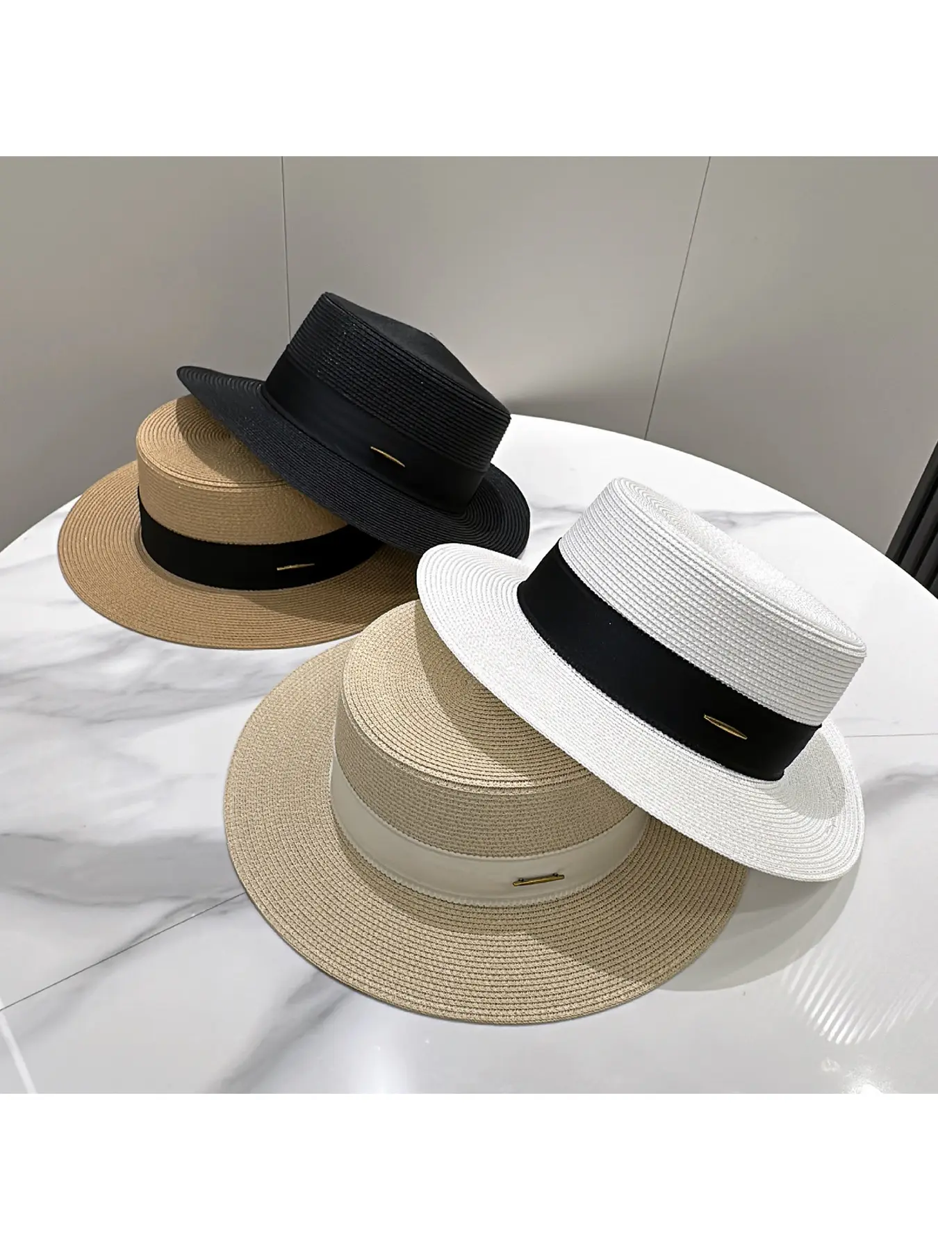 Women's Summer Vintage British Flat-Top Straw Hat, Casual Beach Hat, Sun Protection Sun Hat, Internet Celebrity Flat-Top Hat