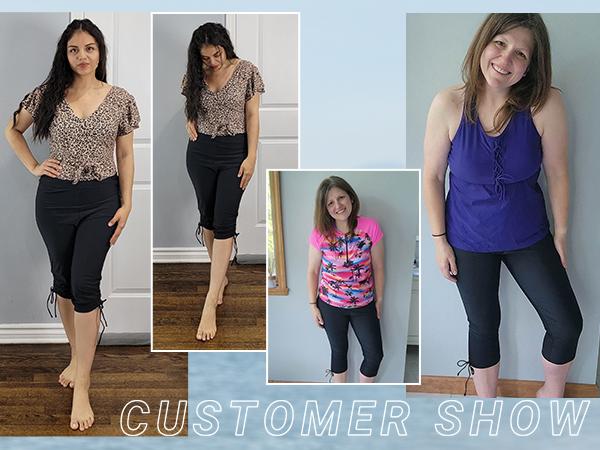 Holipick Womens Plus Size Swim Capris High Waisted Swim Pants Drawstring UPF50+ Long Swim Shorts