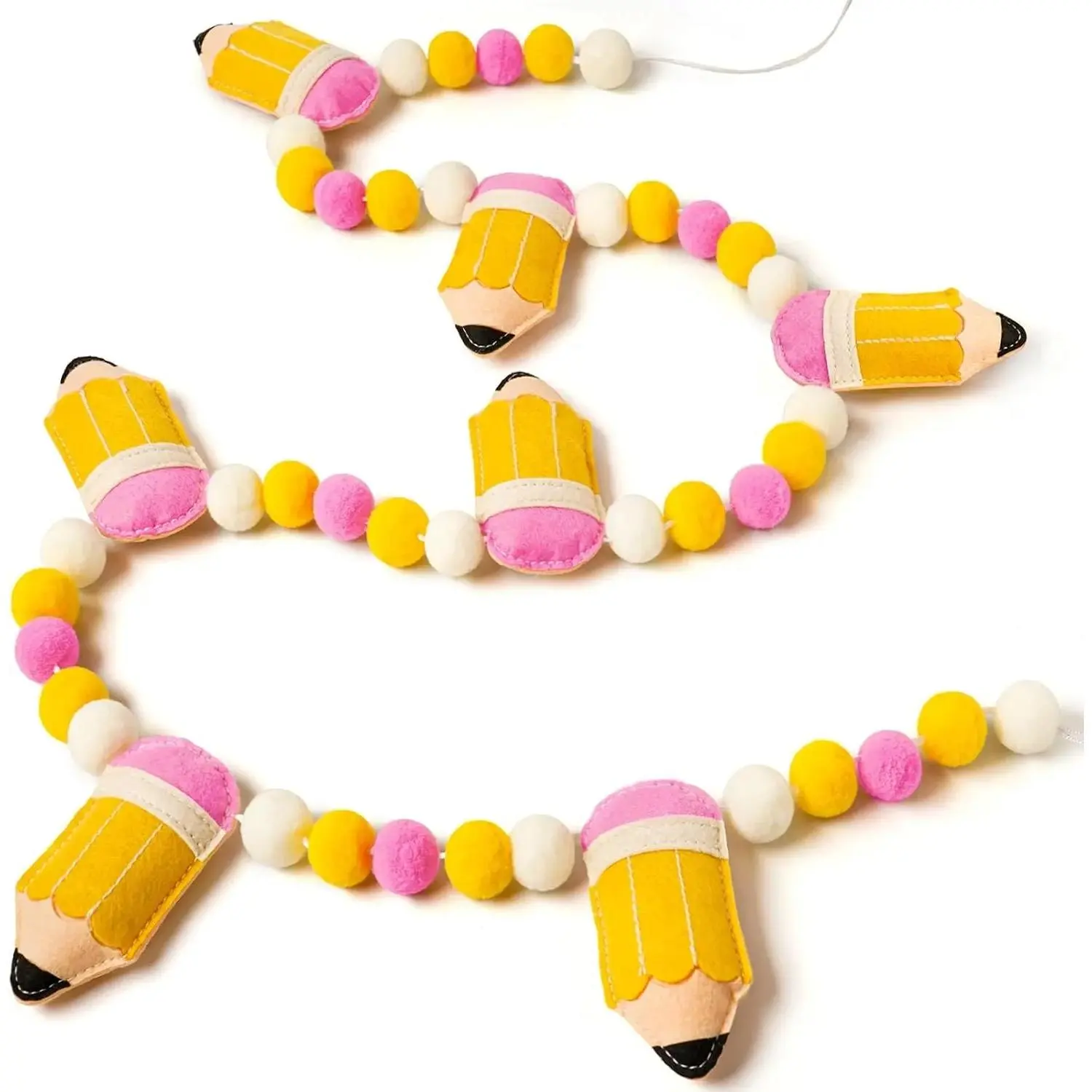 Back to School Garland, Cute 3D Felt Pencil Garland for Classroom | Pre-Strung, Felt Pencil Pom Pom Garland, First Day of School Decor, Teacher School Classroom Garland, 9.8FT