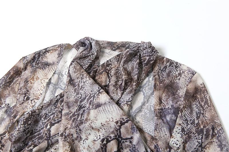 DOUCIU Mature Sexy Hot Nightclub Bar Party Social Women'S Thin Mesh Printed See Though  Long Draped Straight Long-Sleeved Dress