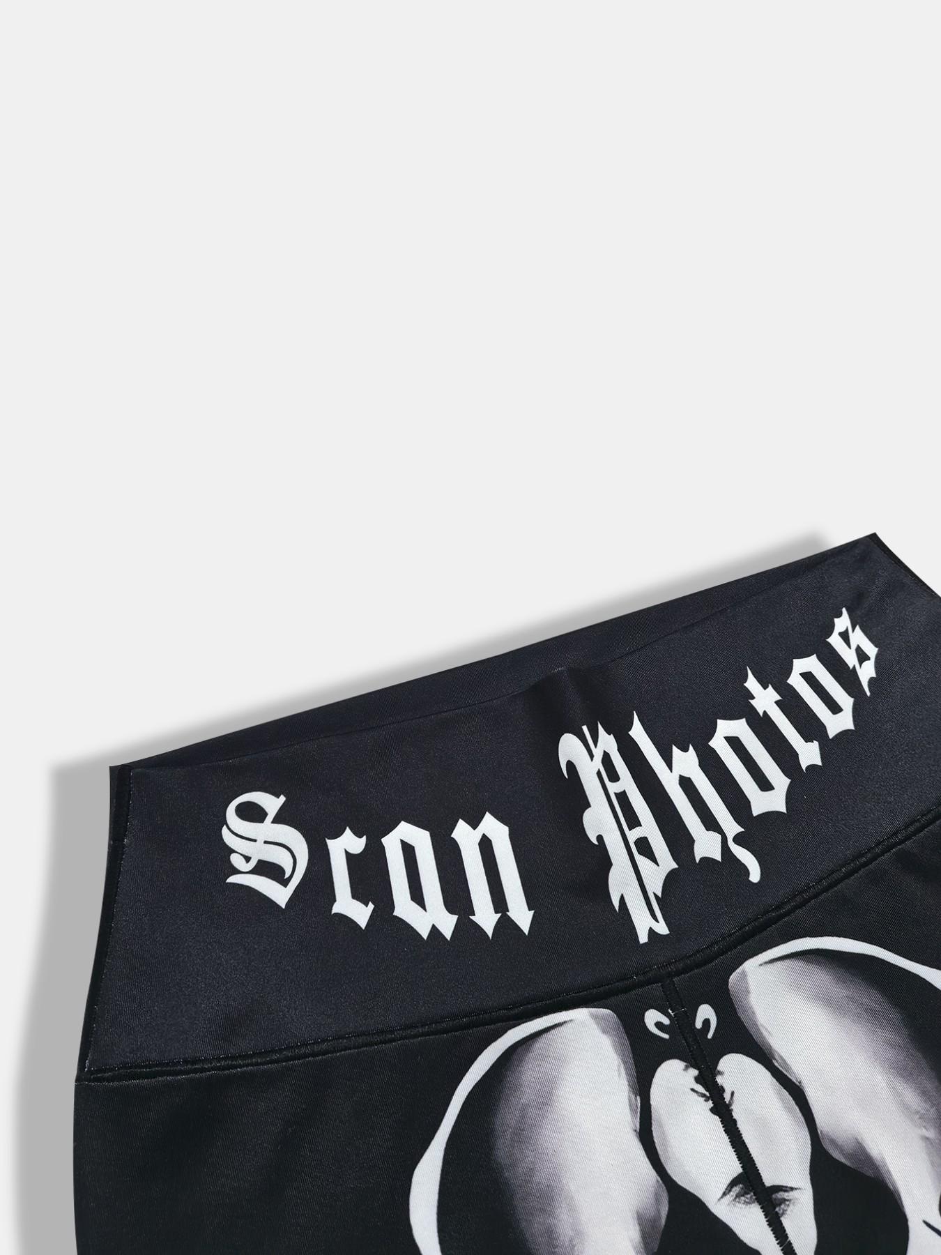 Women's Fashion Sportswear High-Waisted Skull Letter Print Yoga Pants, High Stretch Abdominal Support Gym Fitness Leggings