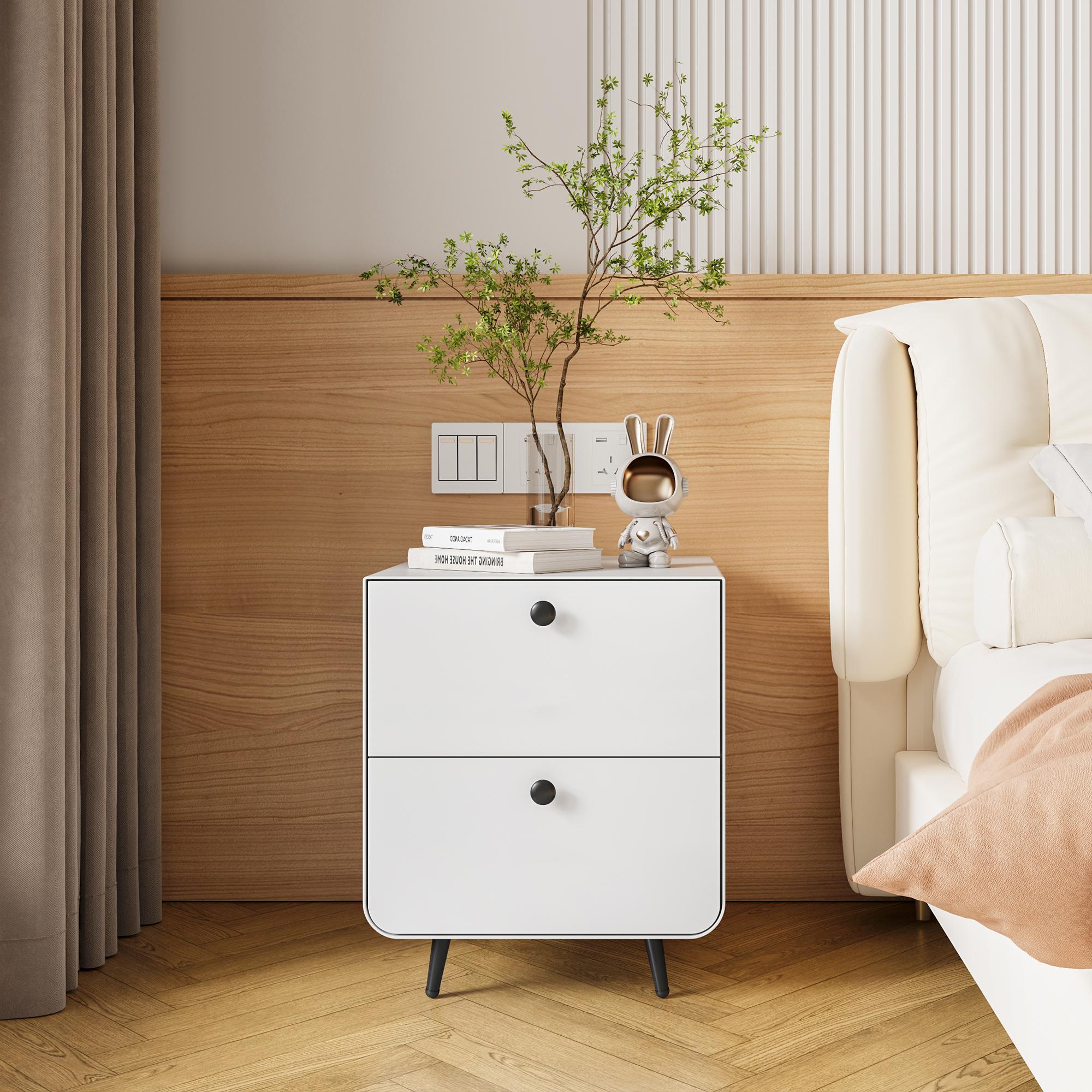 Modern Night Stand Storage Cabinet for Living Room Bedroom, Steel Cabinet with 2 Drawers,Bedside Furniture, circular handle,Bedside table,,Side table,Modern steel nightstand with drawers,Bedside table