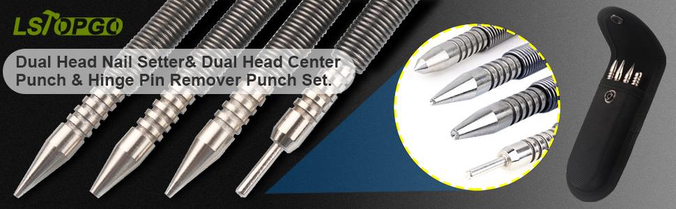 Nail Set with Size Marked,Center,4pcs Dual Head Nail Setter,Hammerless Door Hinge Pin Removal Tool1/8-in, 3/32-in, 3/16-in, 1/16-in, 1/32-in, 1/8-in