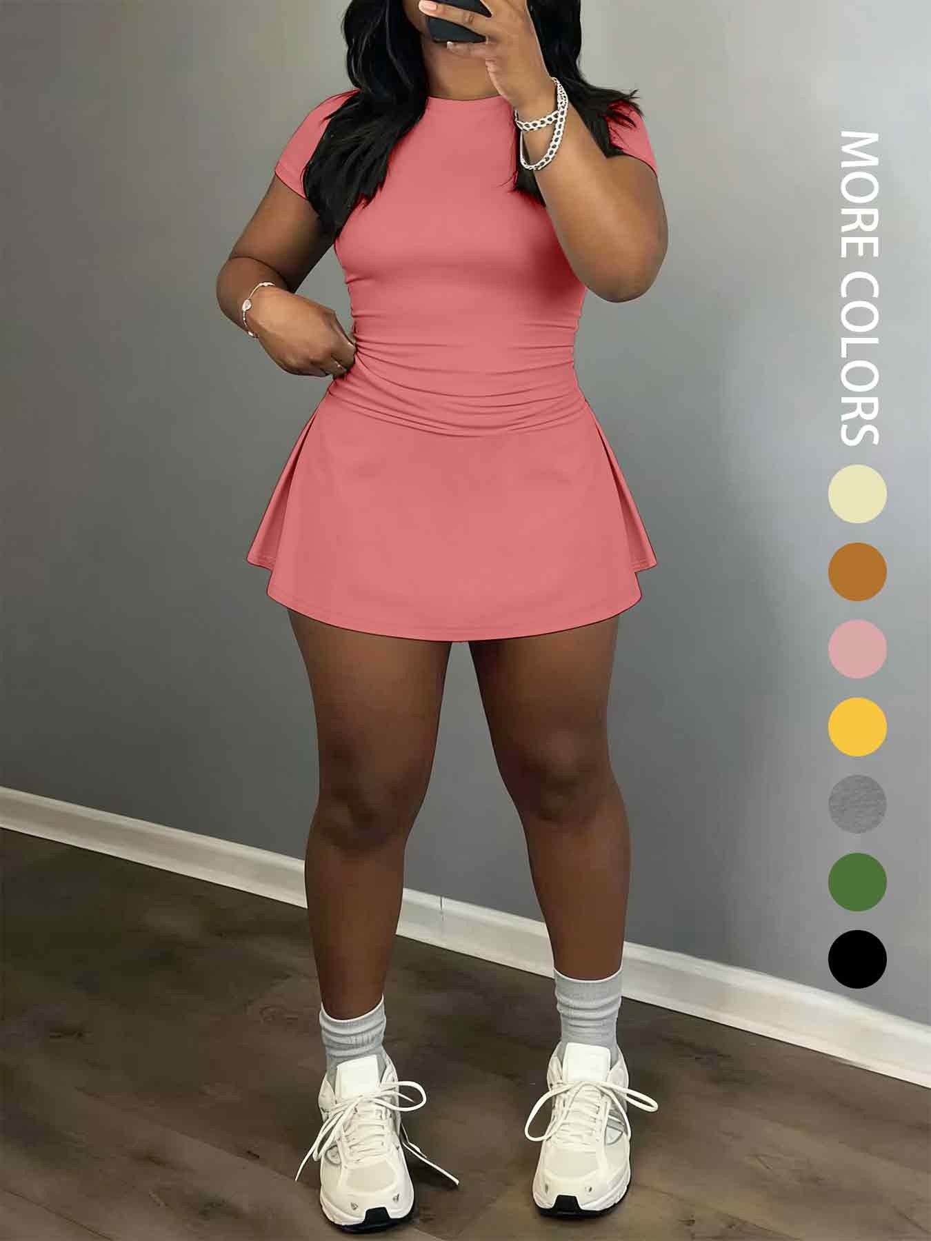 Women's Short Sleeve Casual Sporty Set, 2-Piece Women's Fashionable Daily Wear & Active Lifestyle Clothing, Stretchy Suit Set, Yoga Gym Outfits