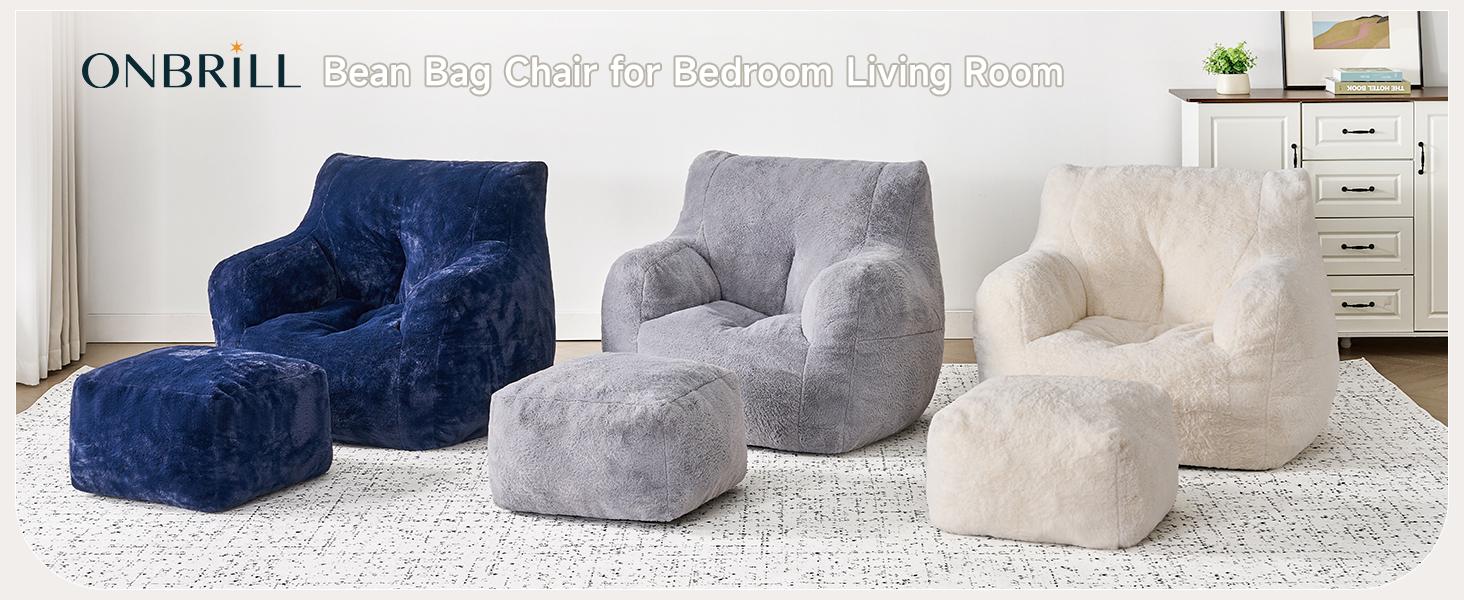 【SPRING GLOW UP】ONBRILL Giant Bean Bag Chairs for Adults with Ottoman, Faux Fur Boneless Chaise Couch Filler with Memory Foam,Large BeanBag Lounge Lazy Floor Sofa Accent Chair for Living Room,Bedroom & Game Rooms 【SPRING GLOW UP】ONBRILL Giant Bean Bag Chairs for Adults with Ottoman, Faux Fur Boneless Chaise Couch Filler with Memory Foam,Large BeanBag Lounge Lazy Floor Sofa Accent Chair for Living Room,Bedroom & Game Rooms