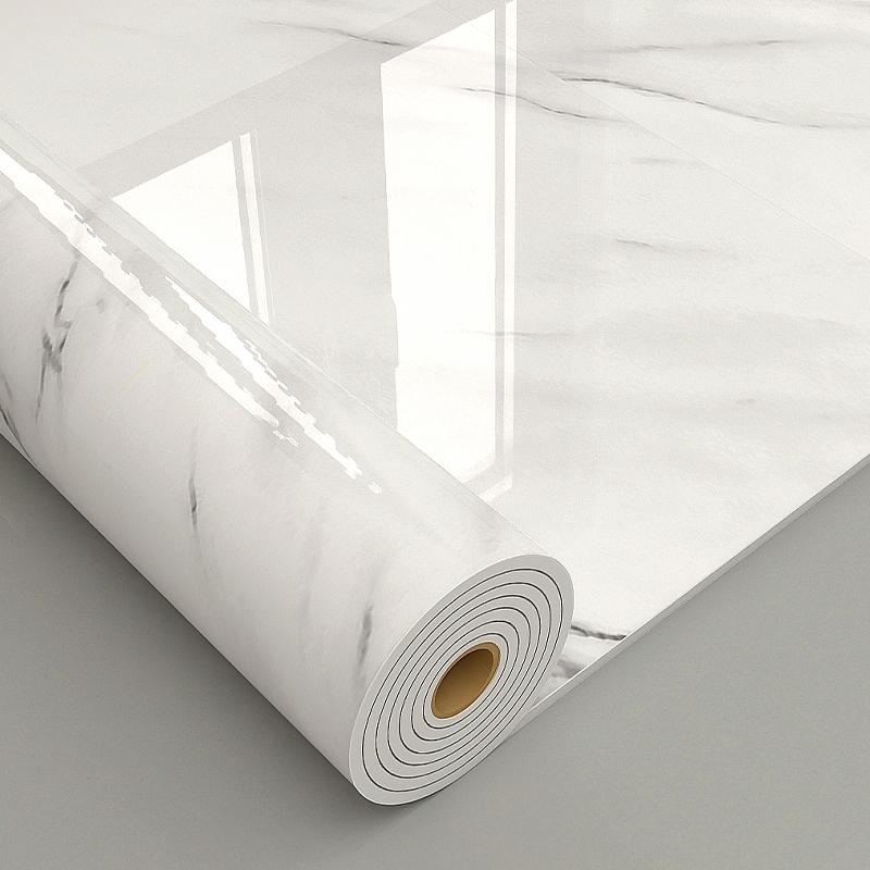 Self Adhesive Vinyl Floor Tiles, 15.74" x 118.11", Bianco Marble Pattern - Peel & Stick, DIY Flooring for Kitchen, Dining Room, Bedrooms & Bathrooms