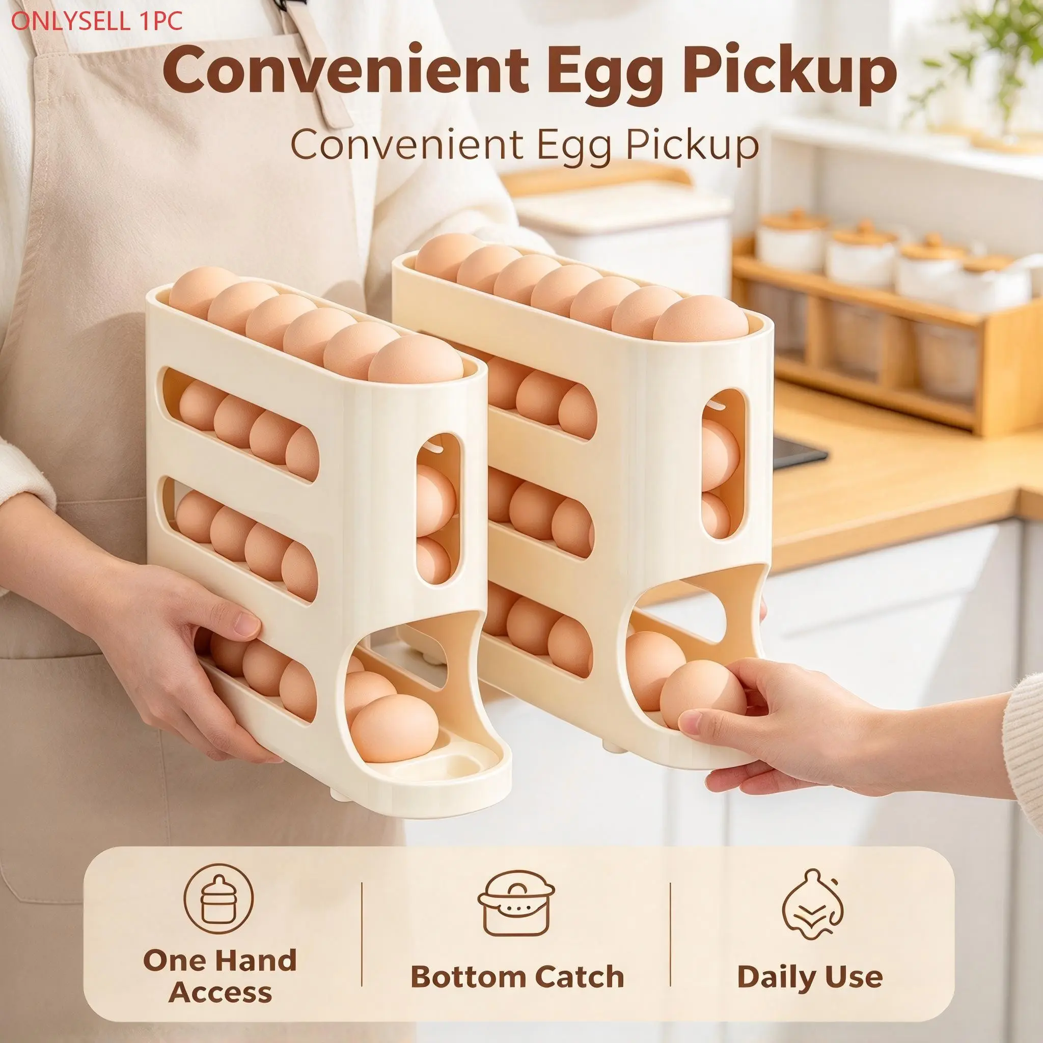 Large Capacity 4-Tier Rolling Egg Fresh-Keeping Holder, PP Storage Box Customized for Refrigerator Side Door, Multi-Layer Egg Organizer, Space-Saving Kitchen Gadget to Keep Fridge Clean and Tidy