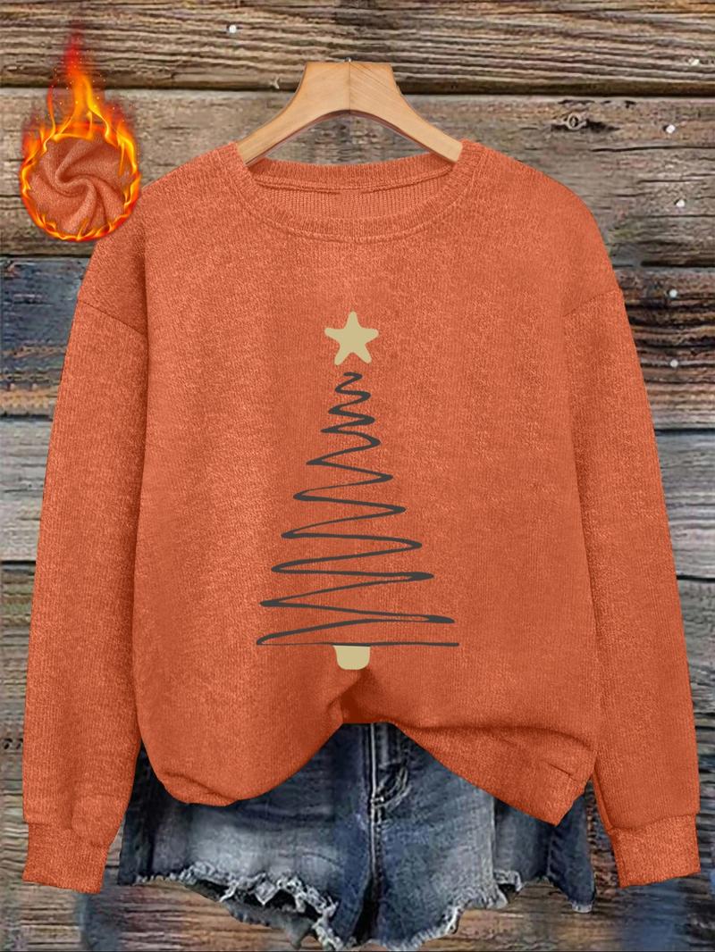 [Autumn and Winter] Women's casual and fashionable round neck faux sweater tops, women's Halloween round neck faux sweater tops, Christmas line Christmas tree print comfortable round neck faux sweater tops