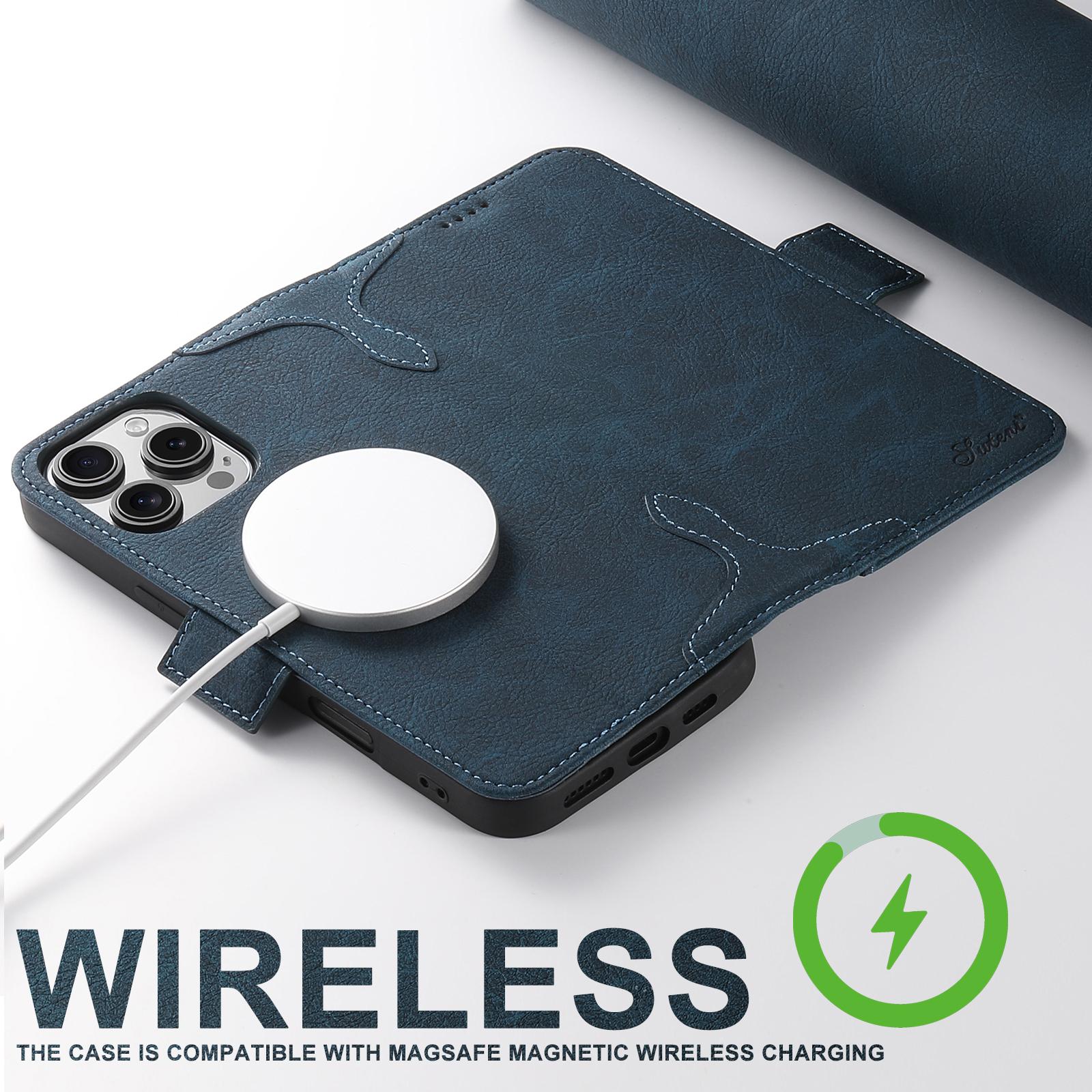 SUTENI Wireless Charging Faux Leather Card Holder Stand Wallet Magnetic Button Flip Cover Phone Case For iPhone 17 Pro Max 16 Plus 15 14 13 12 For Unisex Relatives Friends And Elders Holiday Gift