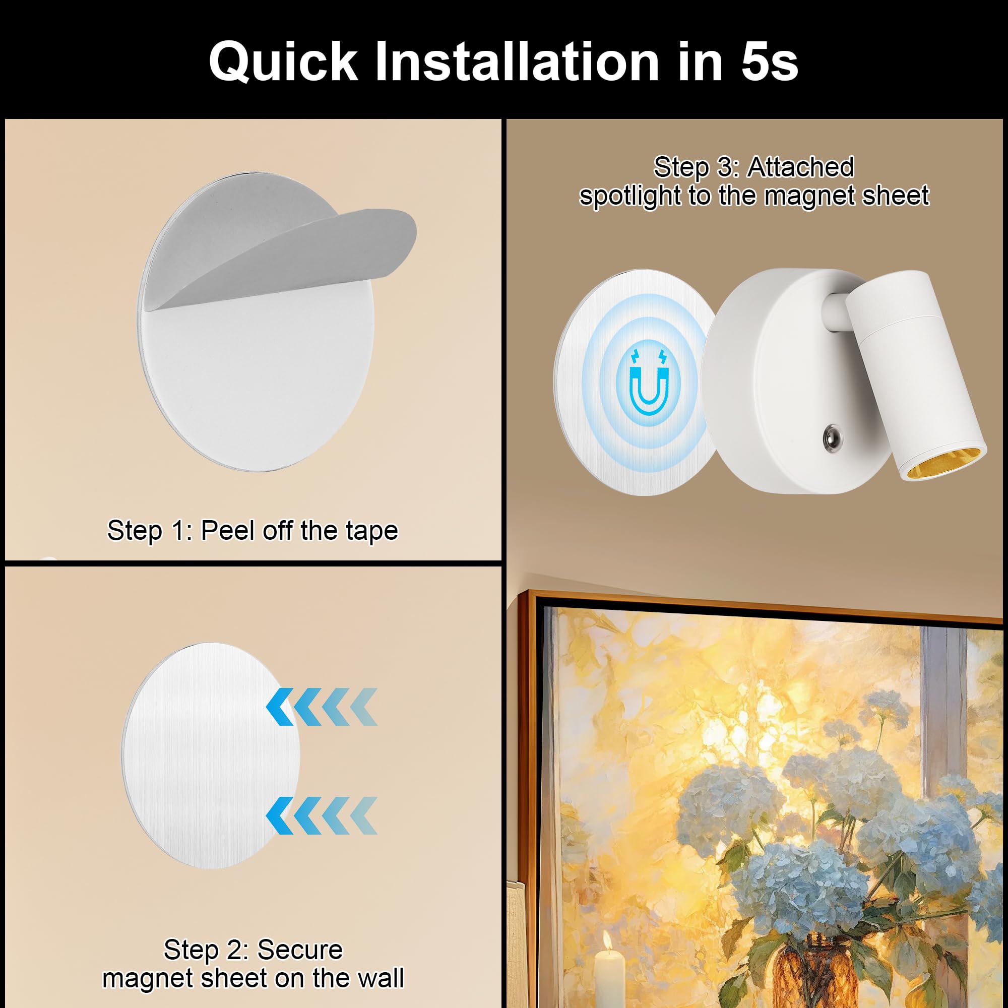 2 Pack Wireless Spot lights Indoor, Rechargeable Uplighting Indoor with Timer＆Dimmable, 3CCT Tree Lights Indoor Battery Operated, LED Spotlight Accent Up lights Indoor for Plant, Artwork, Plant -White