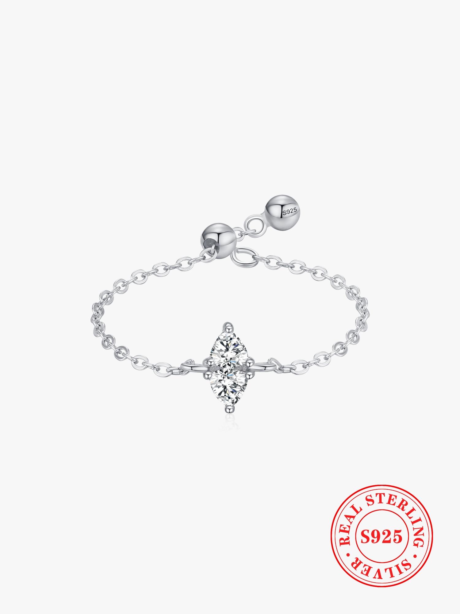 925 Sterling Silver Fashion Zircon Chain Adjustable Ring, Wedding Engagement Jewelry for Women, Trendy All-match & Exquisite Jewelry for Birthday Gift, Wedding Promise Rings