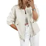 Tankaneo Womens Lightweight Bomber Jackets Casual Zip Up Drawstring Cotton Linen Jacket With Pockets