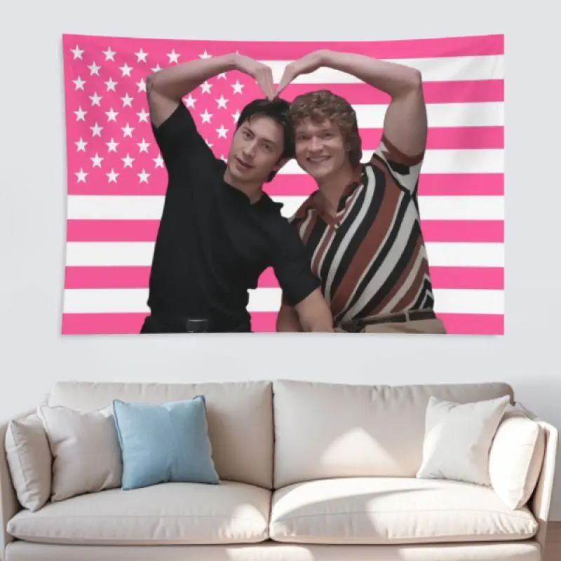 Durable Fabric Tapestry Wall Hanging - Heated Rivalry Pink Stars and Stripes USA Flag, Ilya Rozanov & Shane Hollander Hockey Lovers Wall Decor