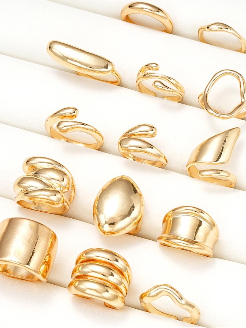 Punk Style Geometric Design Ring Set, Gold Stackable Rings, Statement Rings, Fashion Accessories for Women & Girls, Casual Stackable Rings for Party, Daily Clothing Decor, for Gift, Jewelry for Women, Bohemian Stackable Rings, Gift Ideas