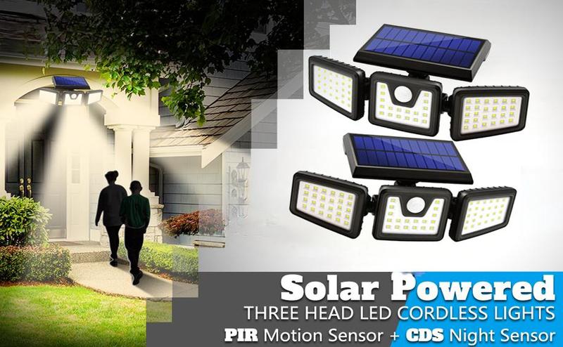 Solar Outdoor Lights Security Lights with Remote Control,3 Heads Motion Sensor Lights, IP65 Waterproof,270° Wide Angle Flood Wall Lights with 3 Modes，TikTokShopBlackFriday