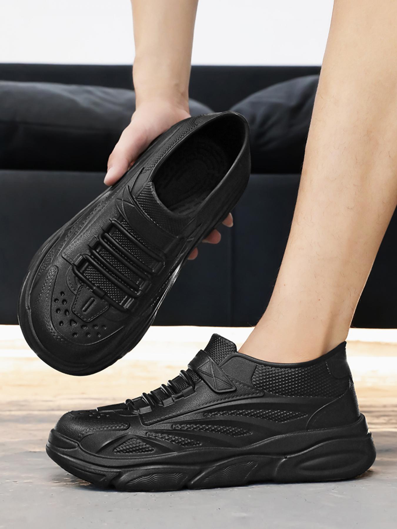 Men's Black Casual Dad Shoes with Platform Height Boost, Breathable Mesh, Non-slip Wear-resistant Sole for Daily Commute and Outdoor Activities