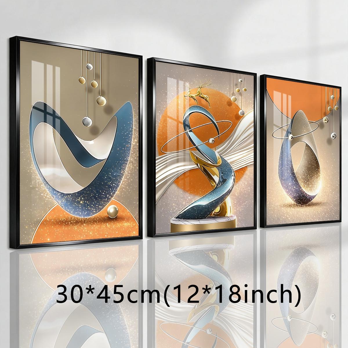 3 Counts Aluminum Alloy Framed Painting, Modern Abstract Geometric Sculpture Art Pictures, Home Decoration For Living Room, Bedroom, Office, Restaurant, Hallway Wall Decor, Odorless Print Artwork, Luxury Perfect Gift For Friends And Family