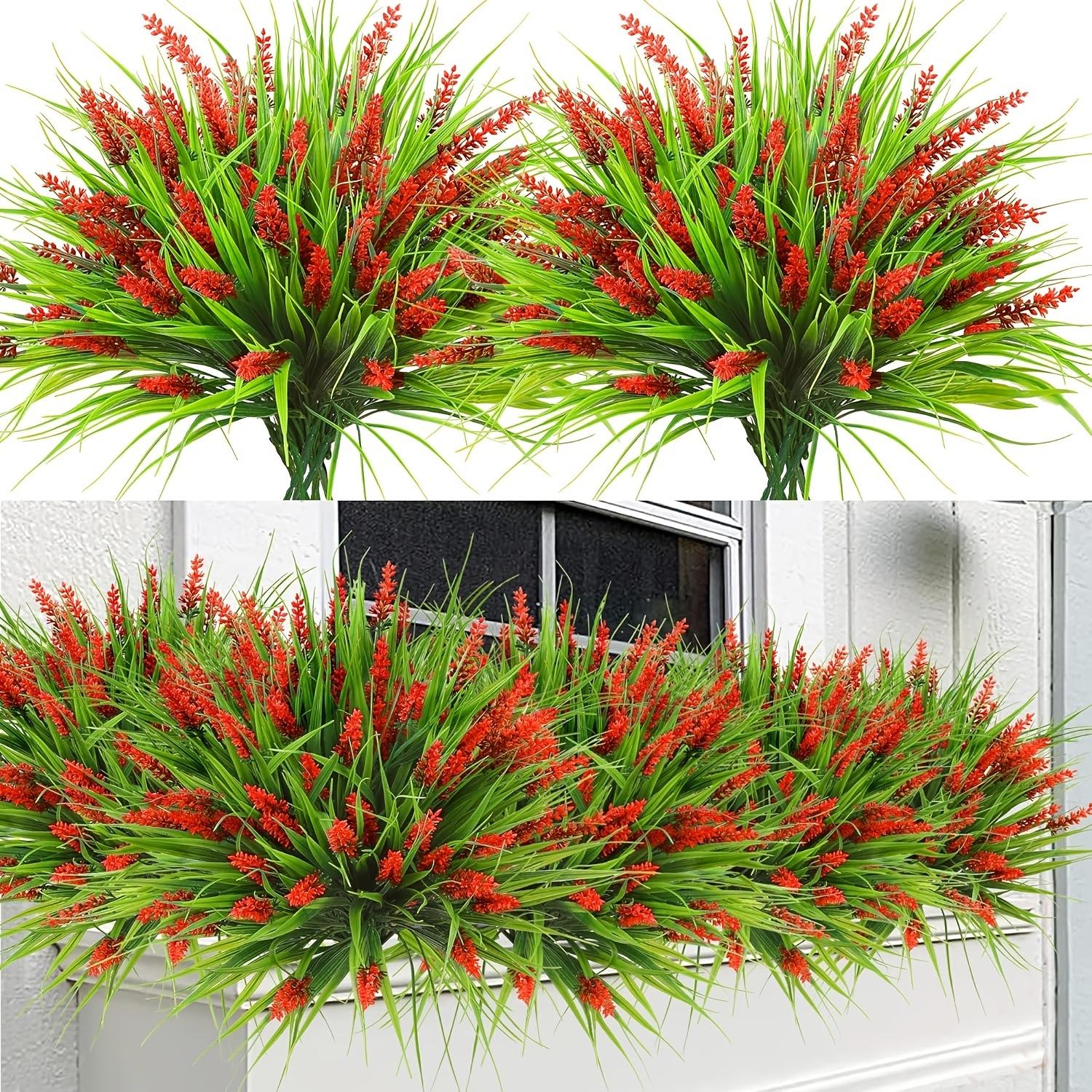 24 Bundles Artificial Lavender Flowers Outdoor UV Resistant Fake Lavender Plants, Faux Flower Decoration, Faux Plastic Greenery for Indoor Outdoor Home Porch Balcony Garden Decor