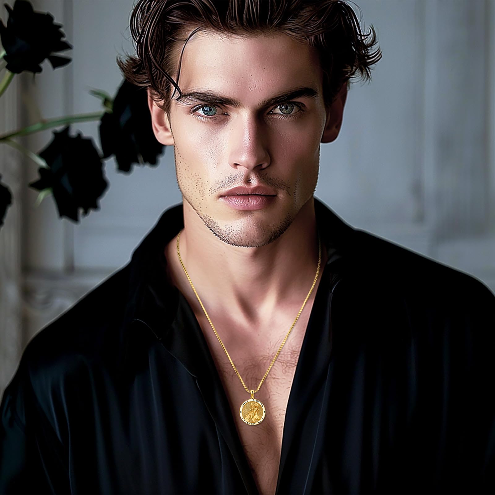 Thanches St. Florian Firefighter Necklace 925 Sterling Silver Pendant for Men Women Amulet Jewelry Gift for Protection Patron Saint of Firefighters Symbolise Courage Safety Gift