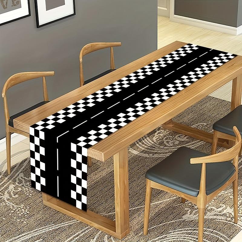 1 piece, racing track fashion table runner, rectangular black and white checkered racing track table runner tablecloth – racing party tablecloth decoration