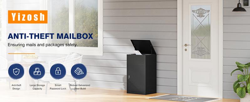 Yizosh Metal Package Delivery Boxes for Outside,Extra Large Mailbox for Parcel with Secure Storage,Anti-Theft Parcel Mailbox with Coded Lock,Steel Package Delivery Box for Outdoor,Porch,Curbside
