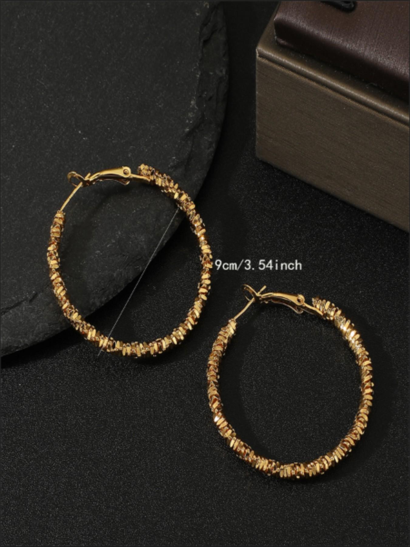Luxury Hoop Earrings for Women, Retro Striped Design, All-Season Accessories, Unique High-Quality Ear Jewelry