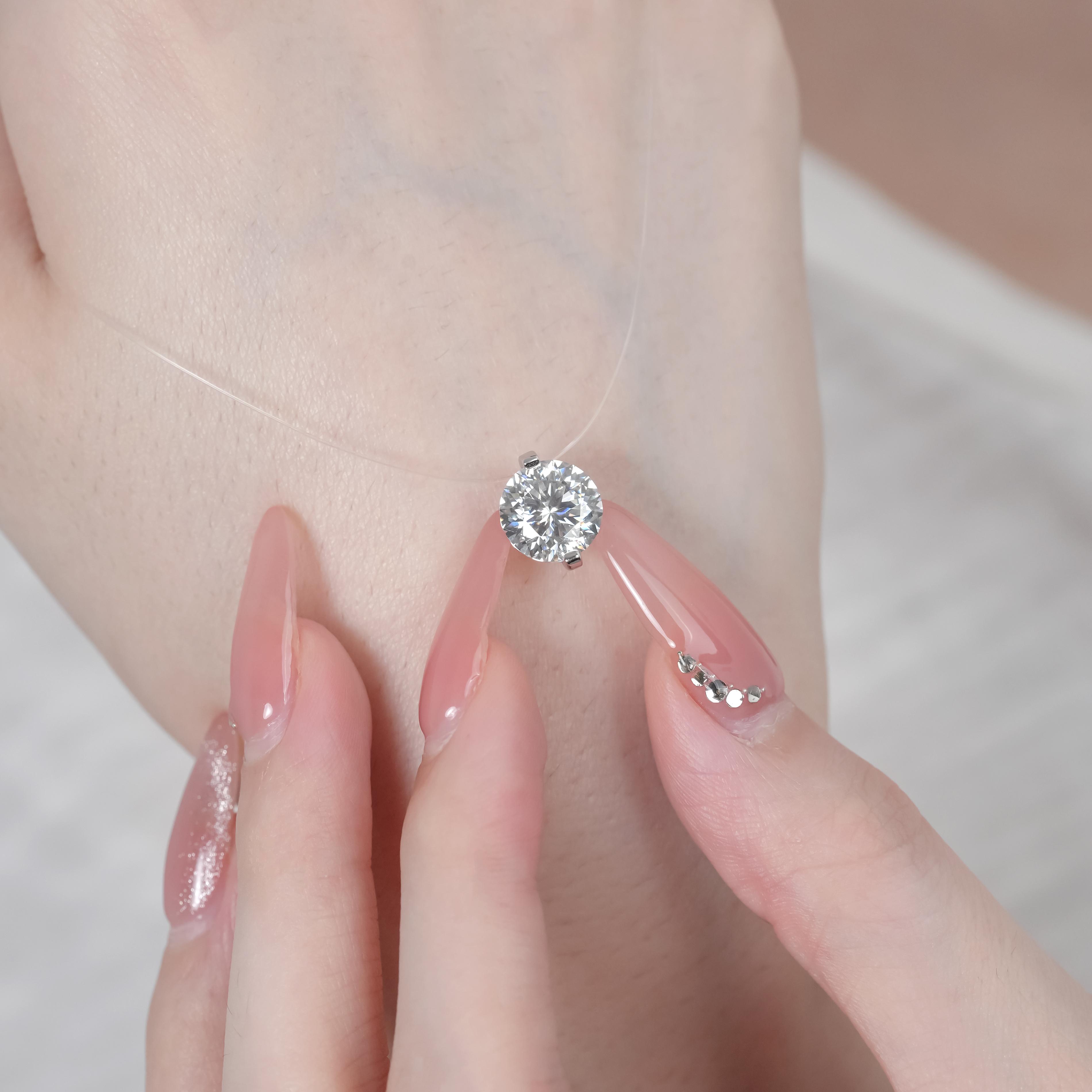 【#450 New Choker Necklace】Invisible 1-3CT Clear Nylon Thread Necklacevvs Synthetic Moissanite Necklace in 925 Sterling Silver Birthday Mother's Day Gift for Men Women Wedding Invisible Necklace SpringStatements