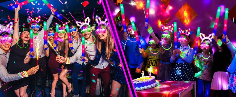 MICRENCY 168Pcs Party Set Supplies - 40 Colorful Finger Lights, 12 LED Glasses, 40 Glow Sticks, 100 Luminous Sticks for Weddings, Birthdays, Concerts, Events & Festive Atmospheres