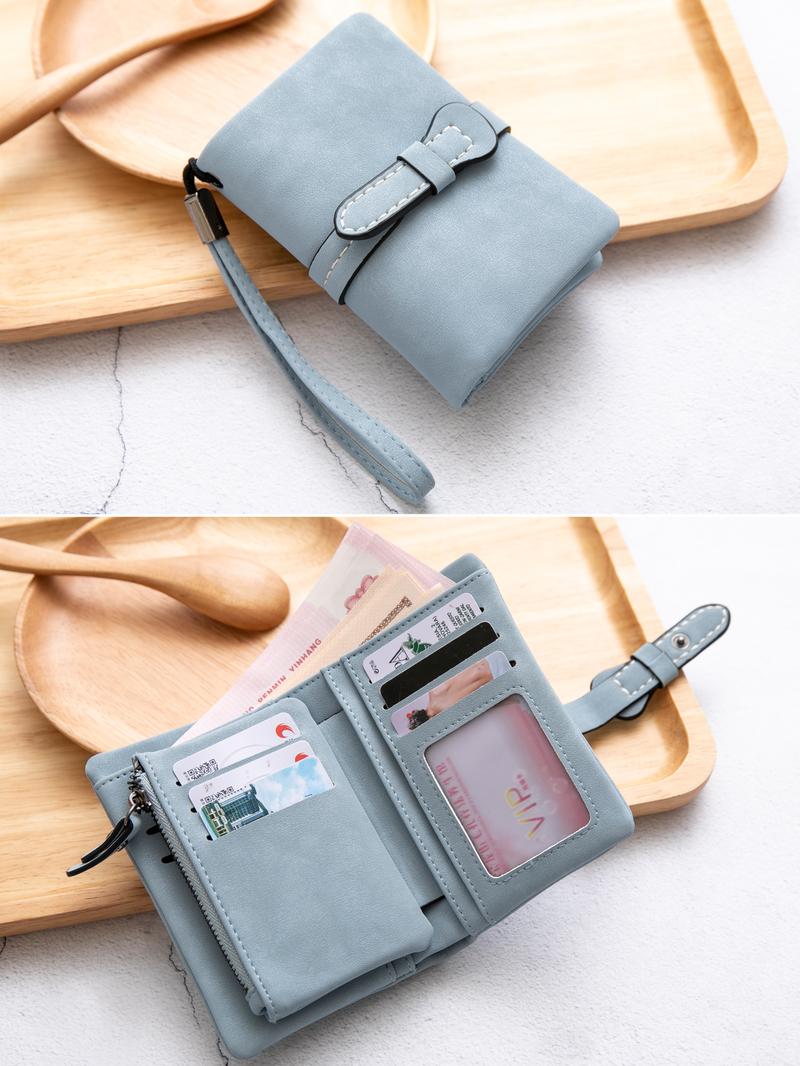 Multifunctional Plain Short Wallet, Vintage Coin Purse with Card Slots, ID Window, Zipper Pocket, Card Holder Organizer, Christmas Gift, Valentine's Day Gift, Ideal Gift