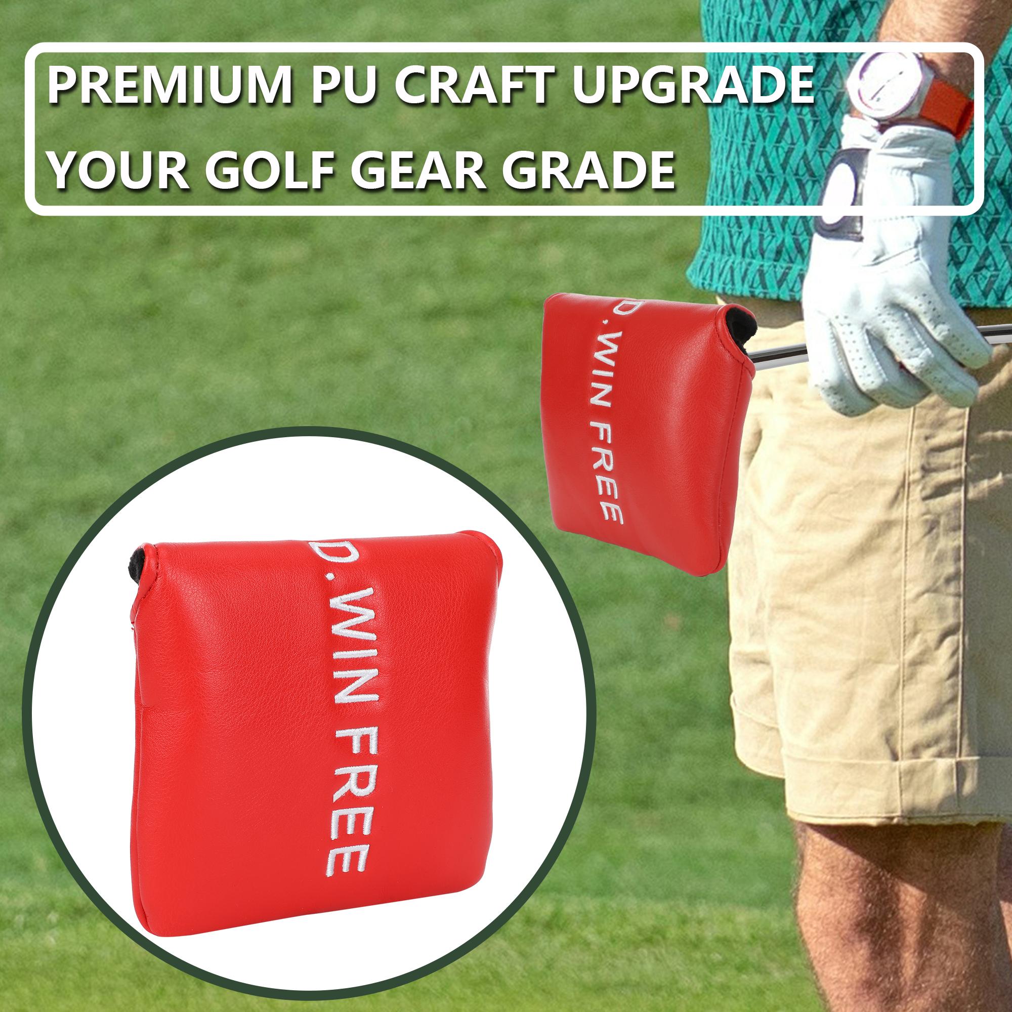 Golf Putter Cover,Durable PU material with simple lettering embroidery,Magnetic closure,Designed for Mallet putters,Golf Accessories, Golf Club Protection Covers, 5 Colors Available