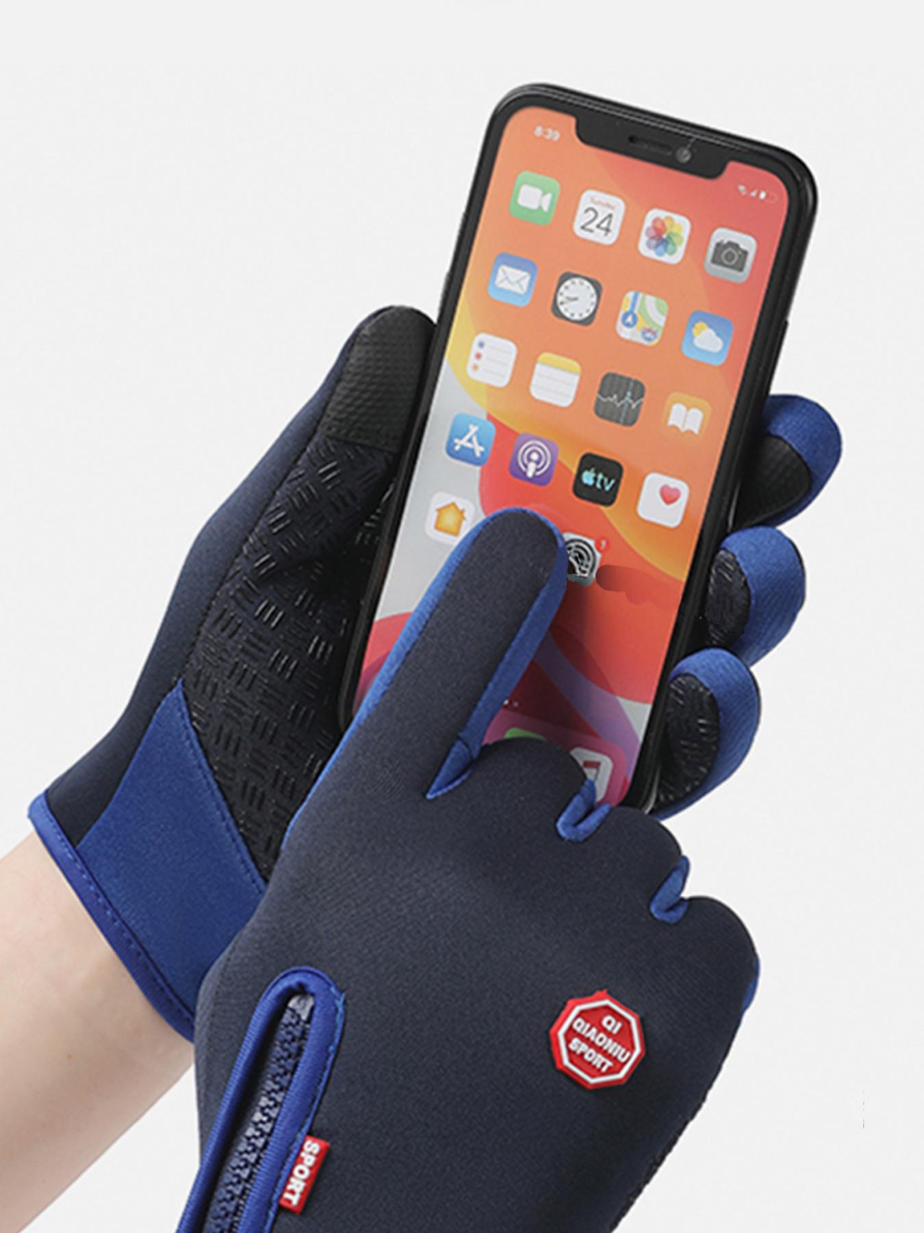 Spring Autumn Outdoor Sports Fleece Lined Cycling Gloves Waterproof Touchscreen Mountaineering Gloves Zipper Gloves Outdoor Activity Gloves