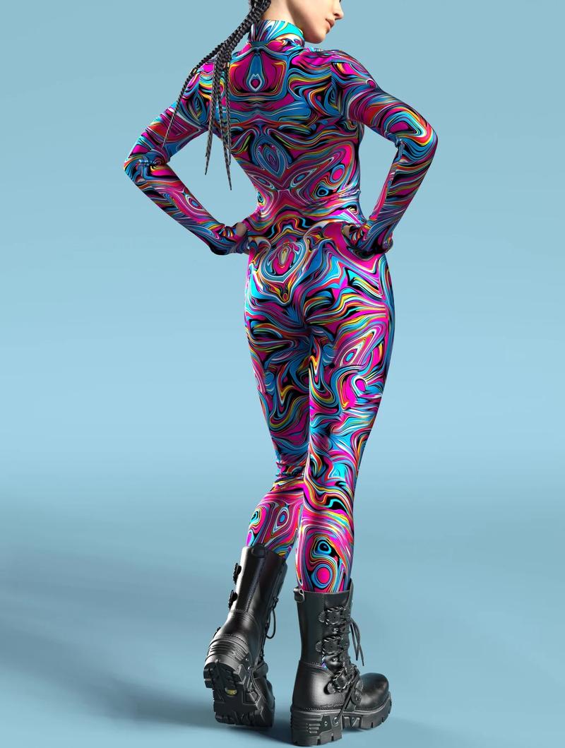 Colorful and dazzling spandex Lycra full body printed jumpsuit, Halloween costume, holiday party costume, pole dance costume, sports yoga fitness suit ava  wagner  costume Clothes Womenswear Multicolor Skinny Slim maid  outfits
