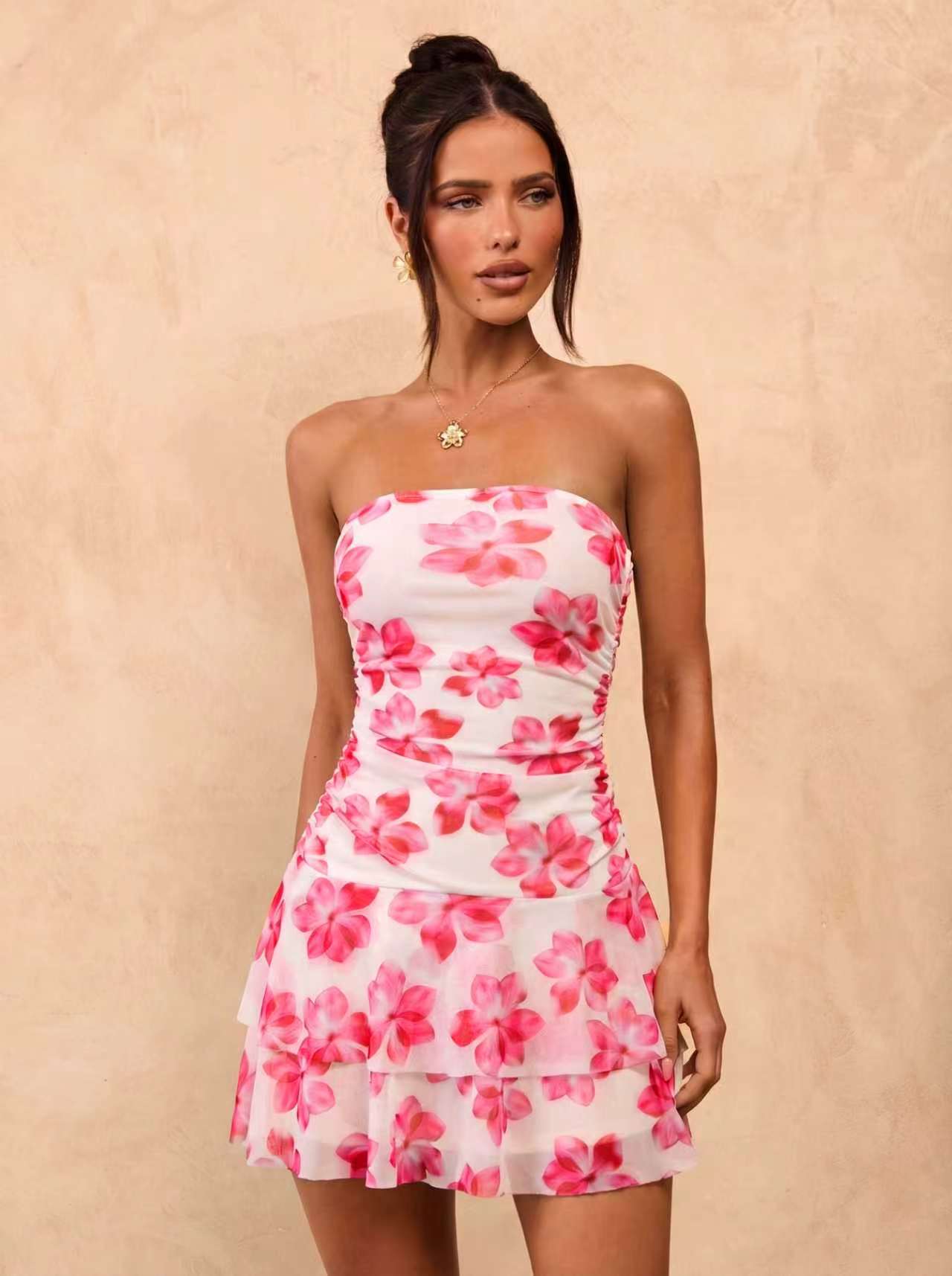 Bustier Mini Dress with Ruffles, Cute Sleeveless Summer Dress, Breakfast Lunch Dress, Valentine's Day, Women's Fashion, Womenswear, Elegant Strapless Dress, Chic Elegant Dress