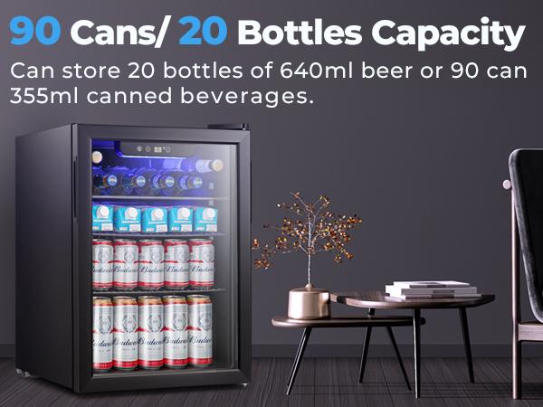 Mini Fridge  Beverage Refrigerator Cooler,2.4Cu.Ft  LED Light and Quite Operation, Wine Fridge with Digital Temperature Display and Adjustable Removable Shelves for Beer Soda Wine